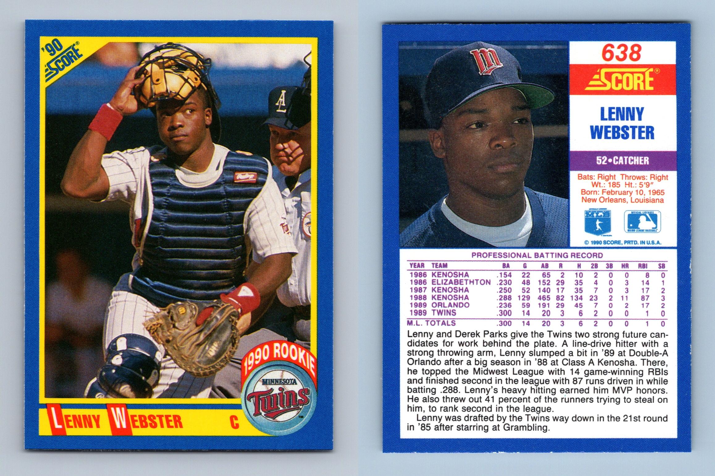 Lenny Webster - Twins #638 Score 1990 Baseball RC Trading Card