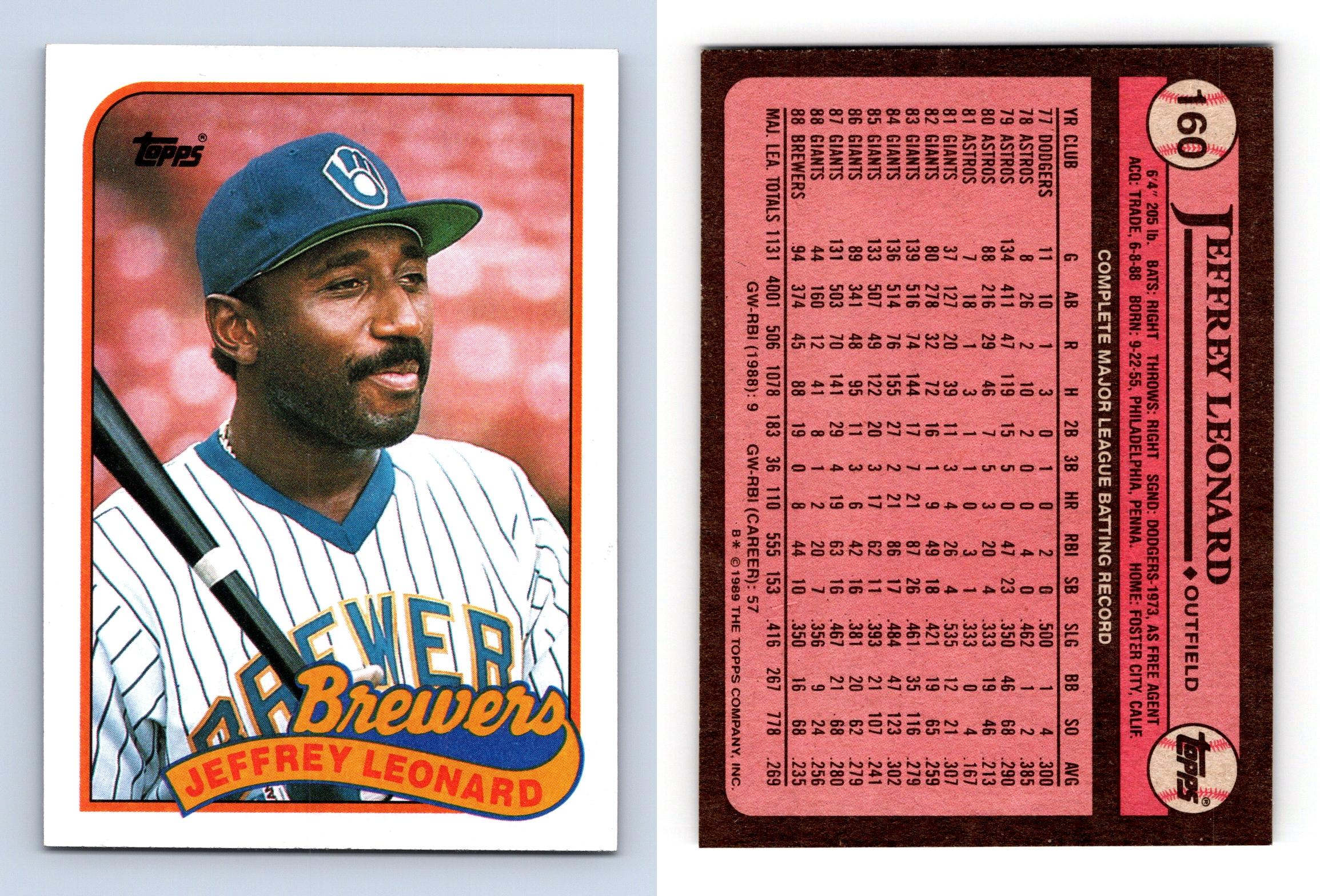 Jeffrey Leonard - Brewers #160 Topps 1989 Baseball Trading Card