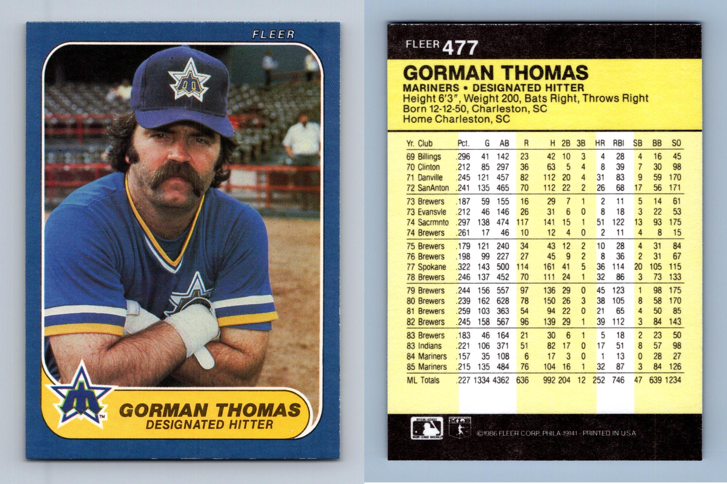 Gorman Thomas - Mariners #477 Fleer 1986 Baseball Trading Card