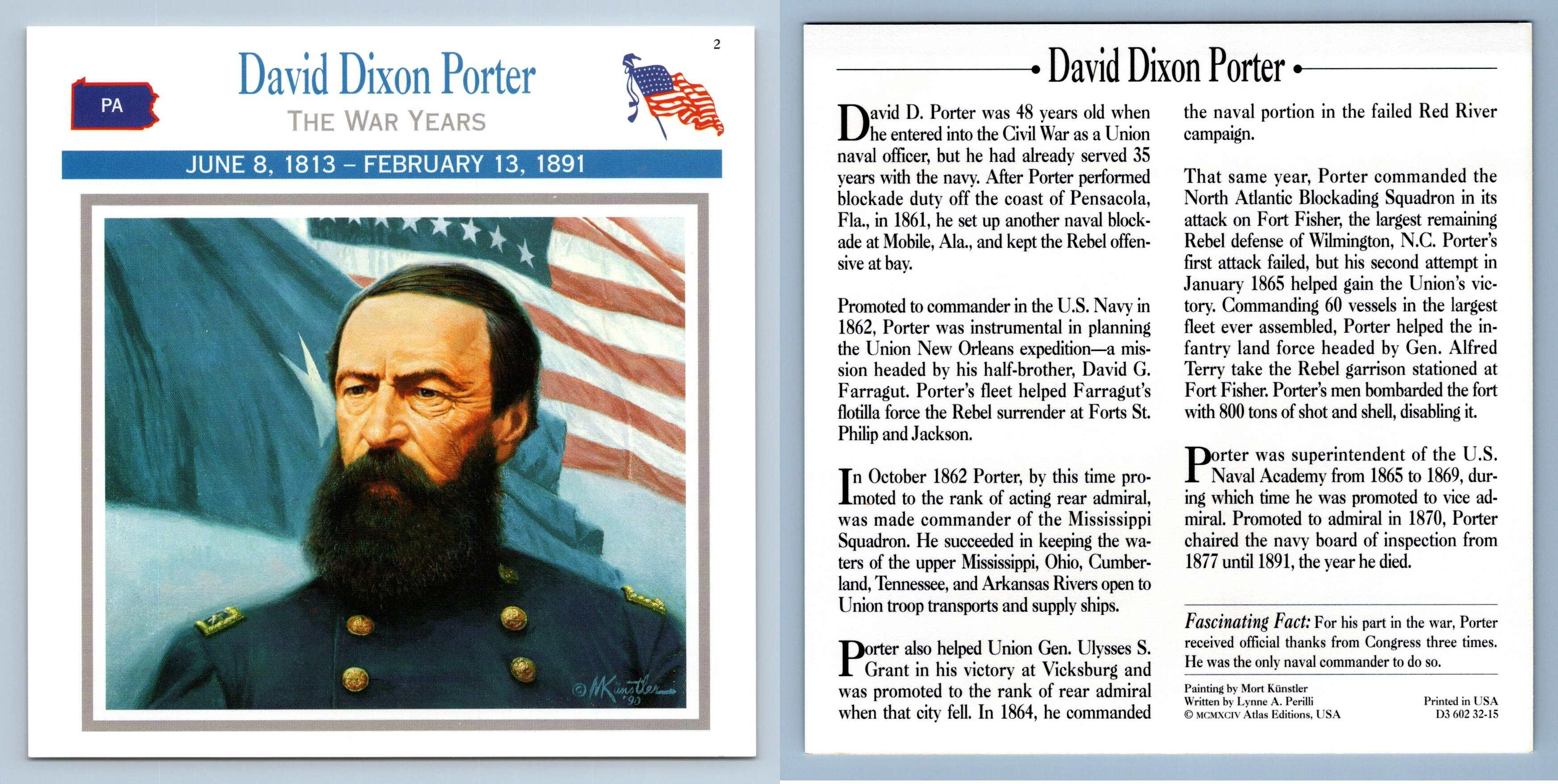 The War Years David Dixon Porter Officers Atlas Ed. Civil War Card