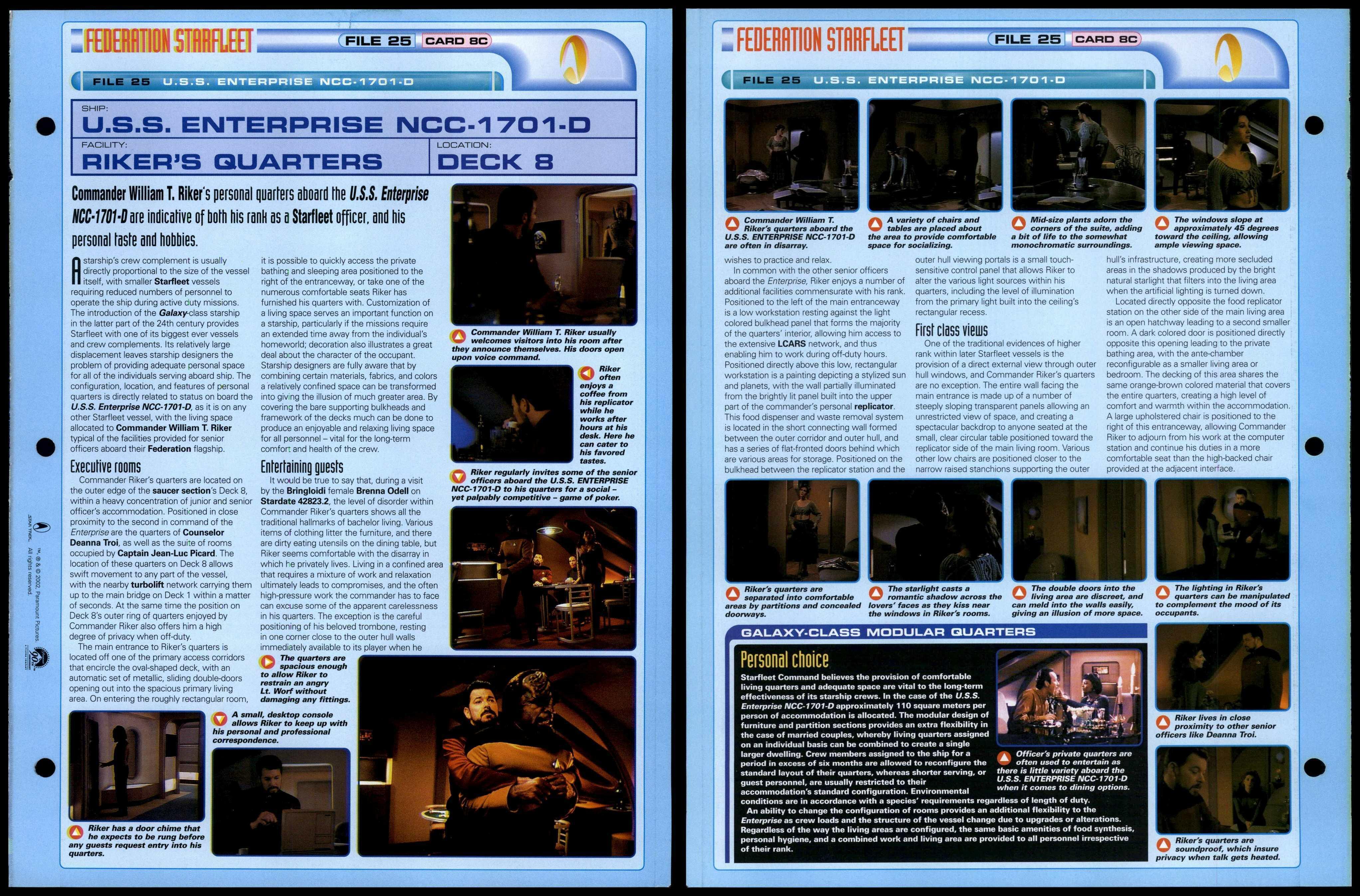 Rikers Quarters USS Enterprise NCC 1701 D Star Trek Fact File Page
