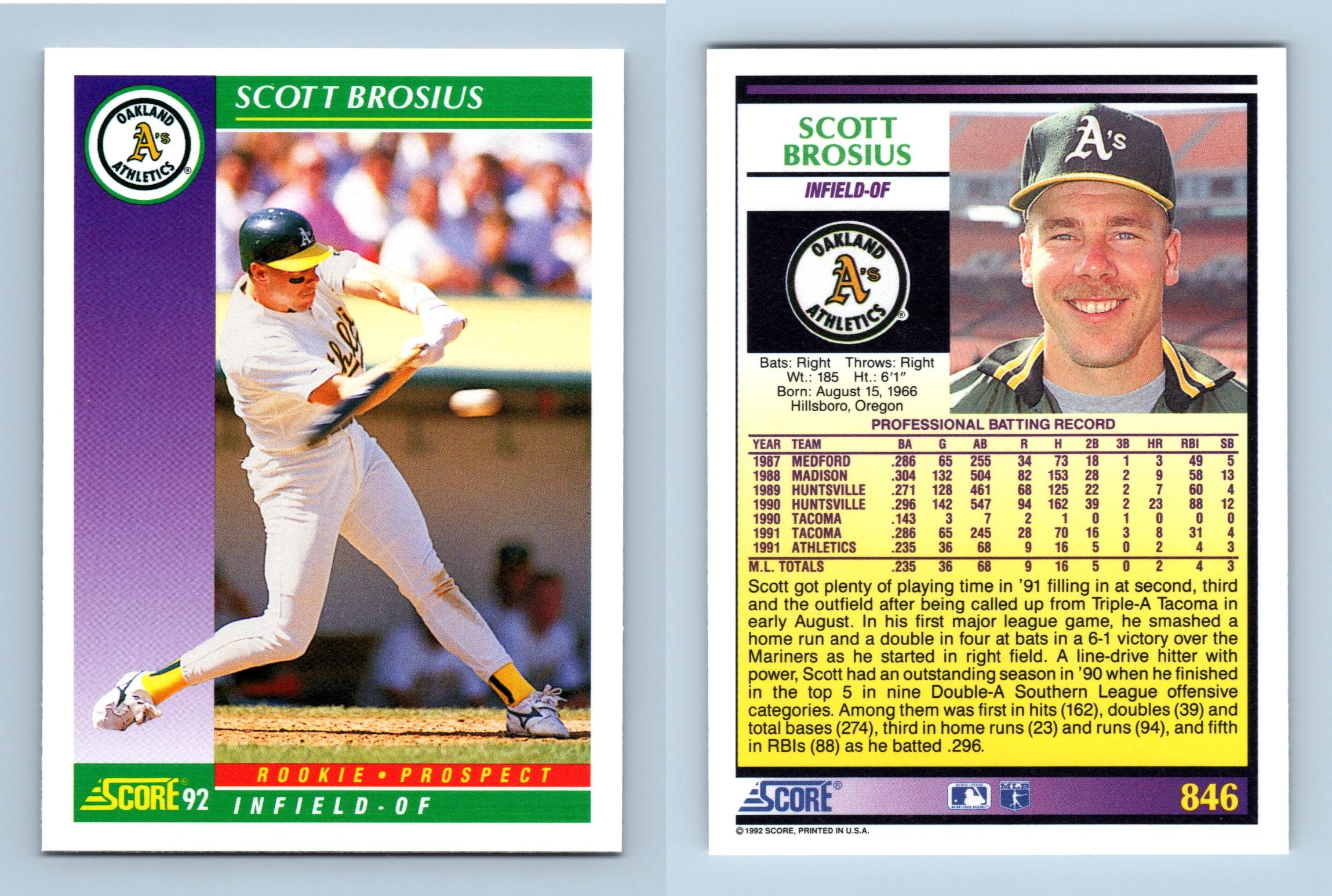 Scott Brosius - Athletics - #846 Score 1992 Baseball RC Trading Card