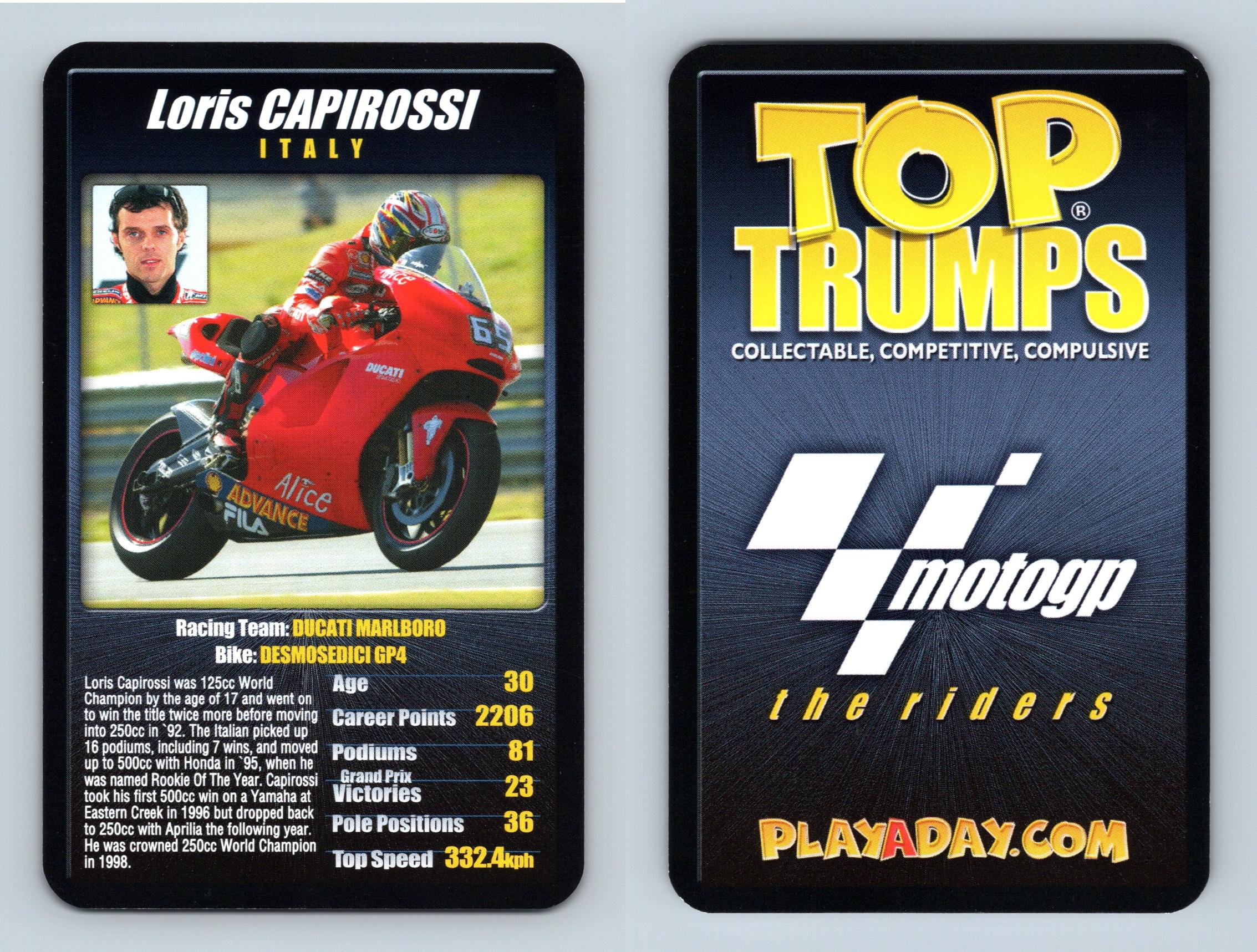 Details about   1 x card Top Trumps MotoGP The riders Loris Capirossi Italy 