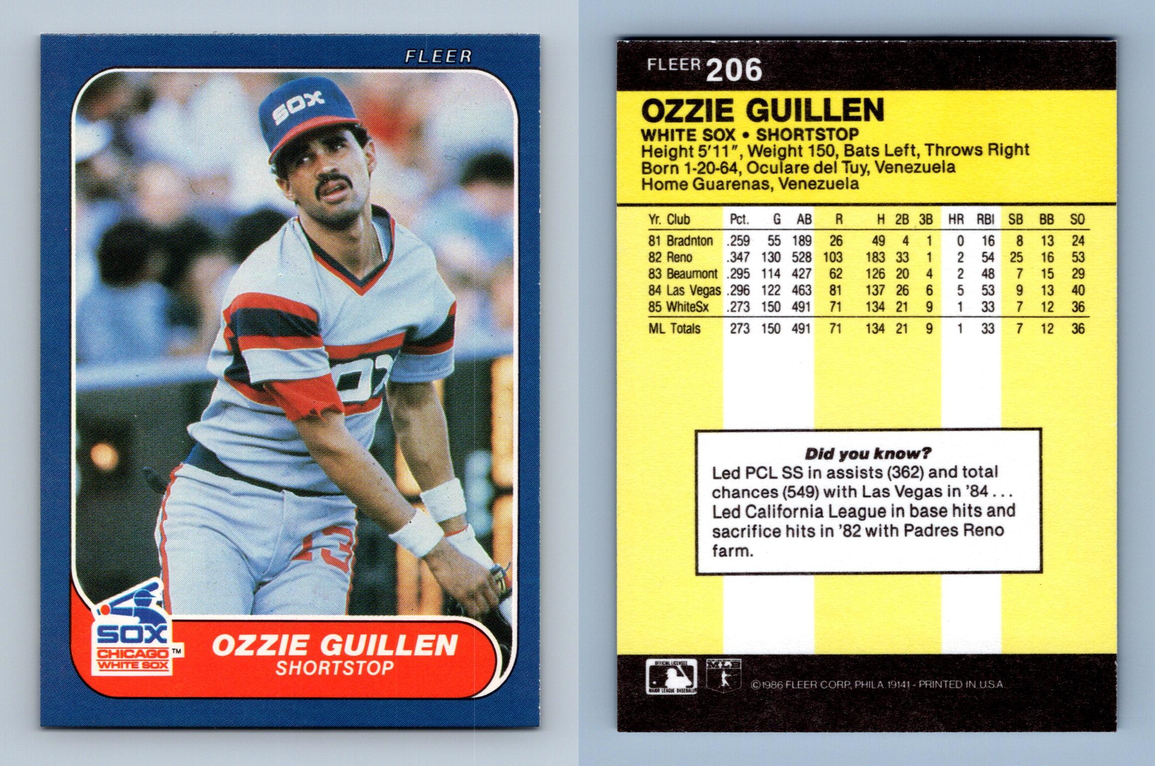 Ozzie Guillen - White Sox #206 Fleer 1986 Baseball RC Trading Card