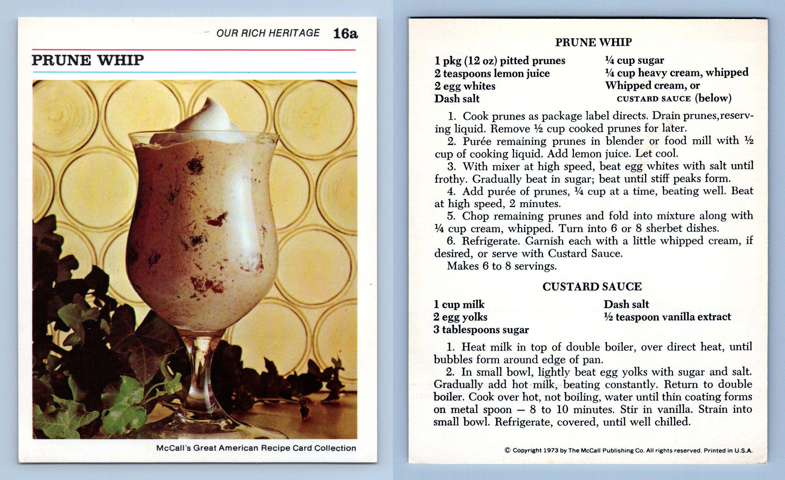 Prune Whip 16a Our Rich Heritage McCall's Great American Recipe Card