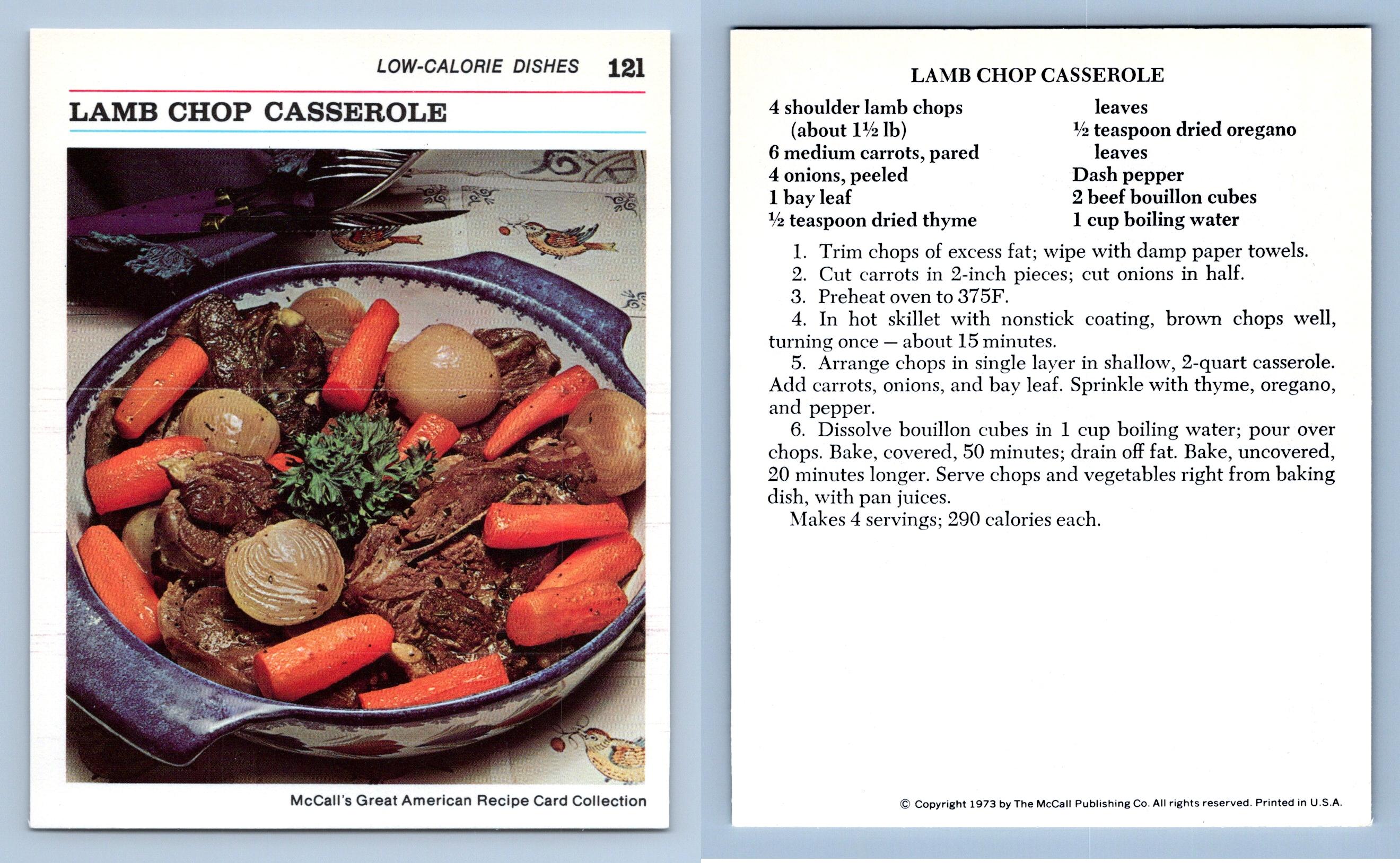 Lamb Chop Casserole 12L Low Cal McCall's Great American Recipe Card