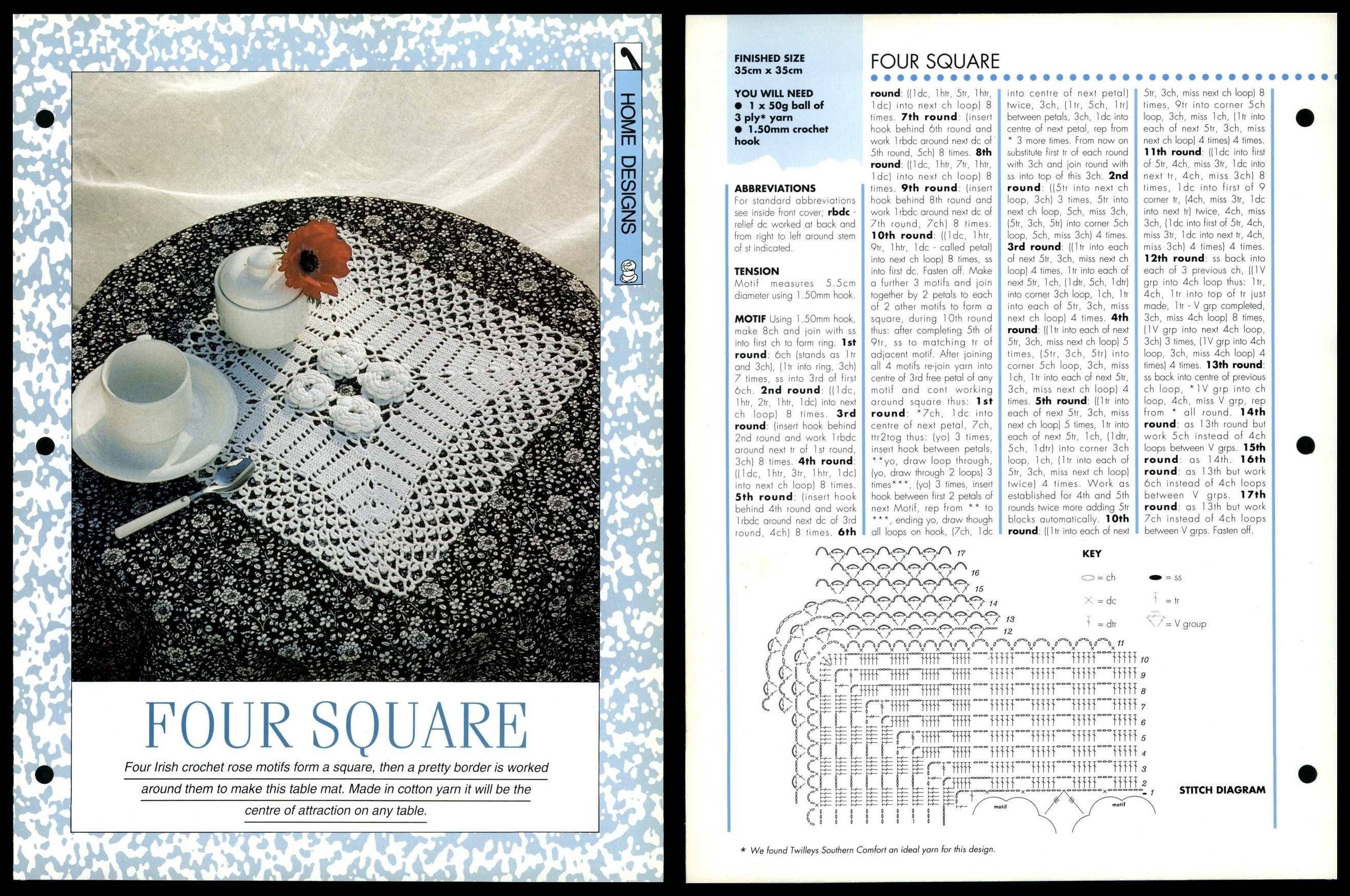 Four Square Table Mat Creative Needles 3 Ply Crochet Pattern