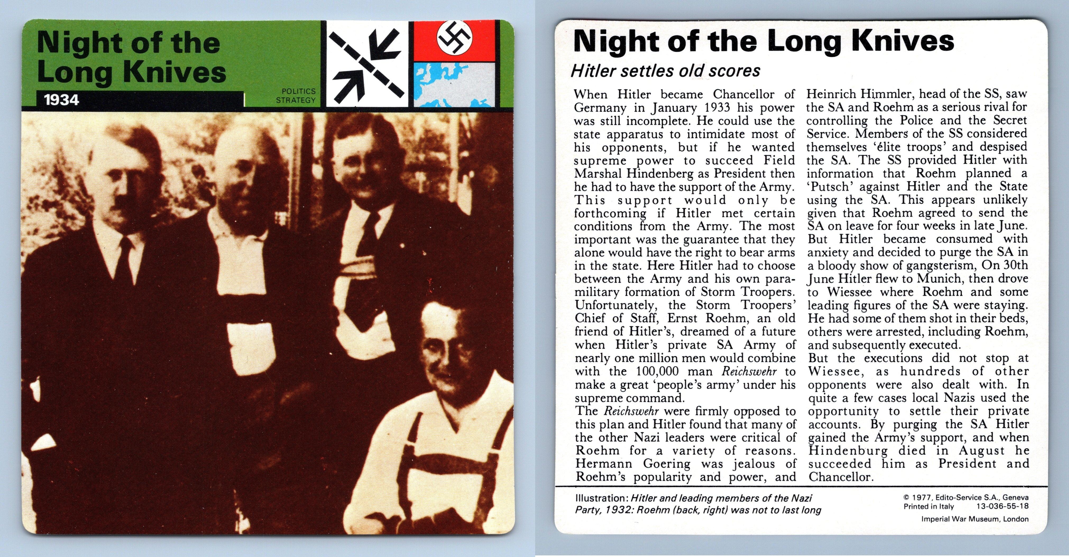 Night Of Long Knives 1934 Politics Strategy WW2 Edito-Service SA 1977 Card 