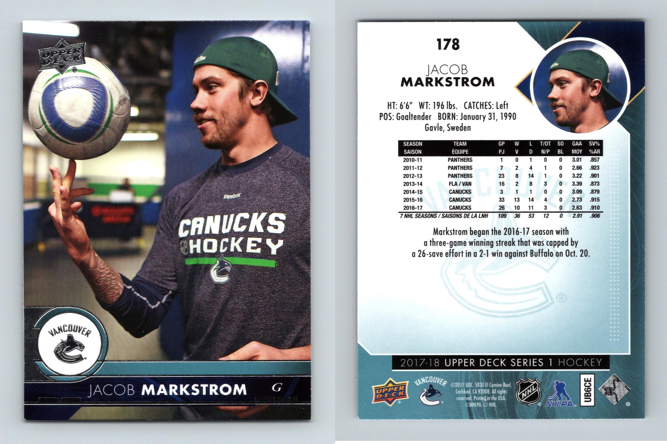 Jacob Markstrom #178 Upper Deck 2017-18 Series 1 Hockey Trading Card