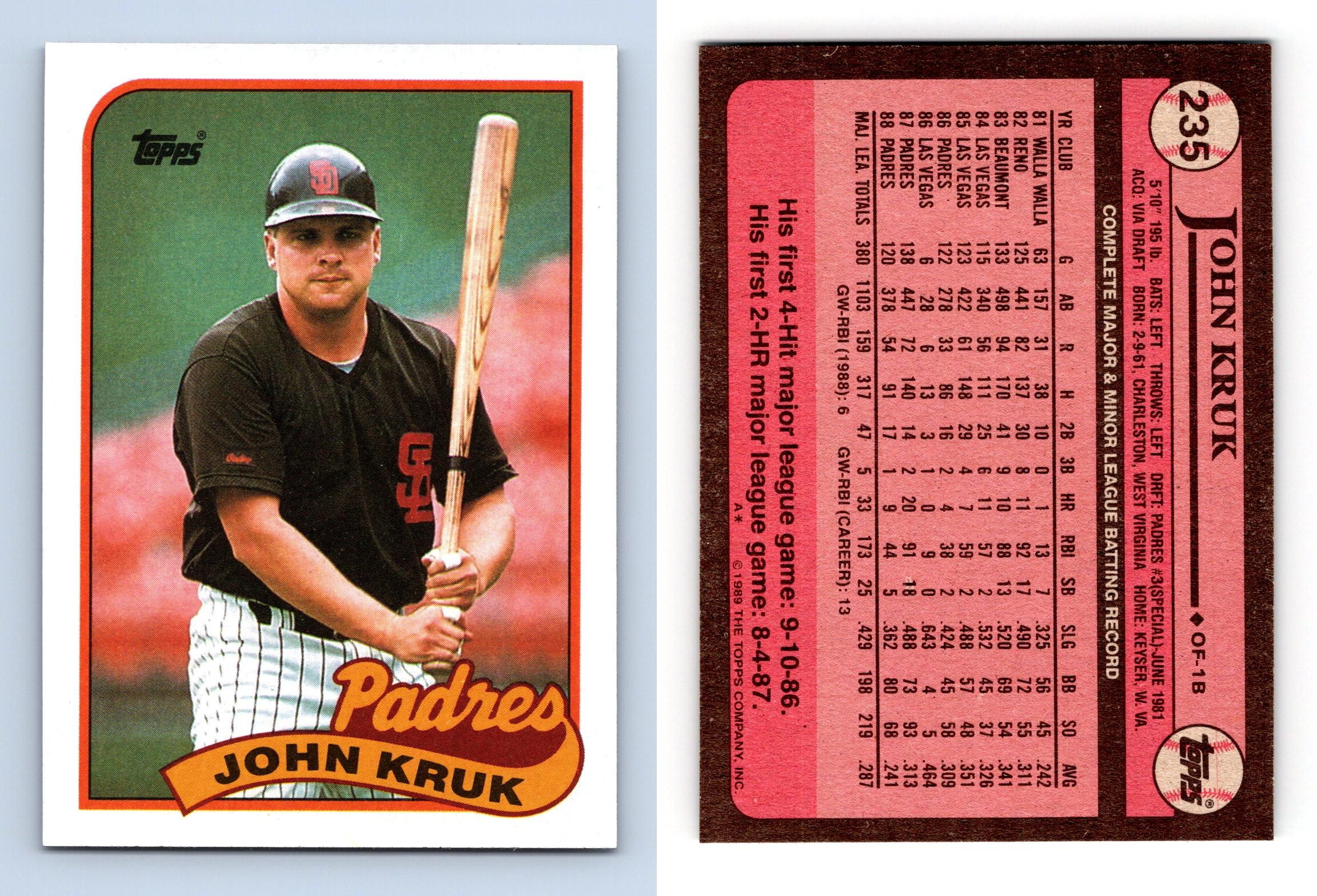 John Kruk - Padres #235 Topps 1989 Baseball Trading Card