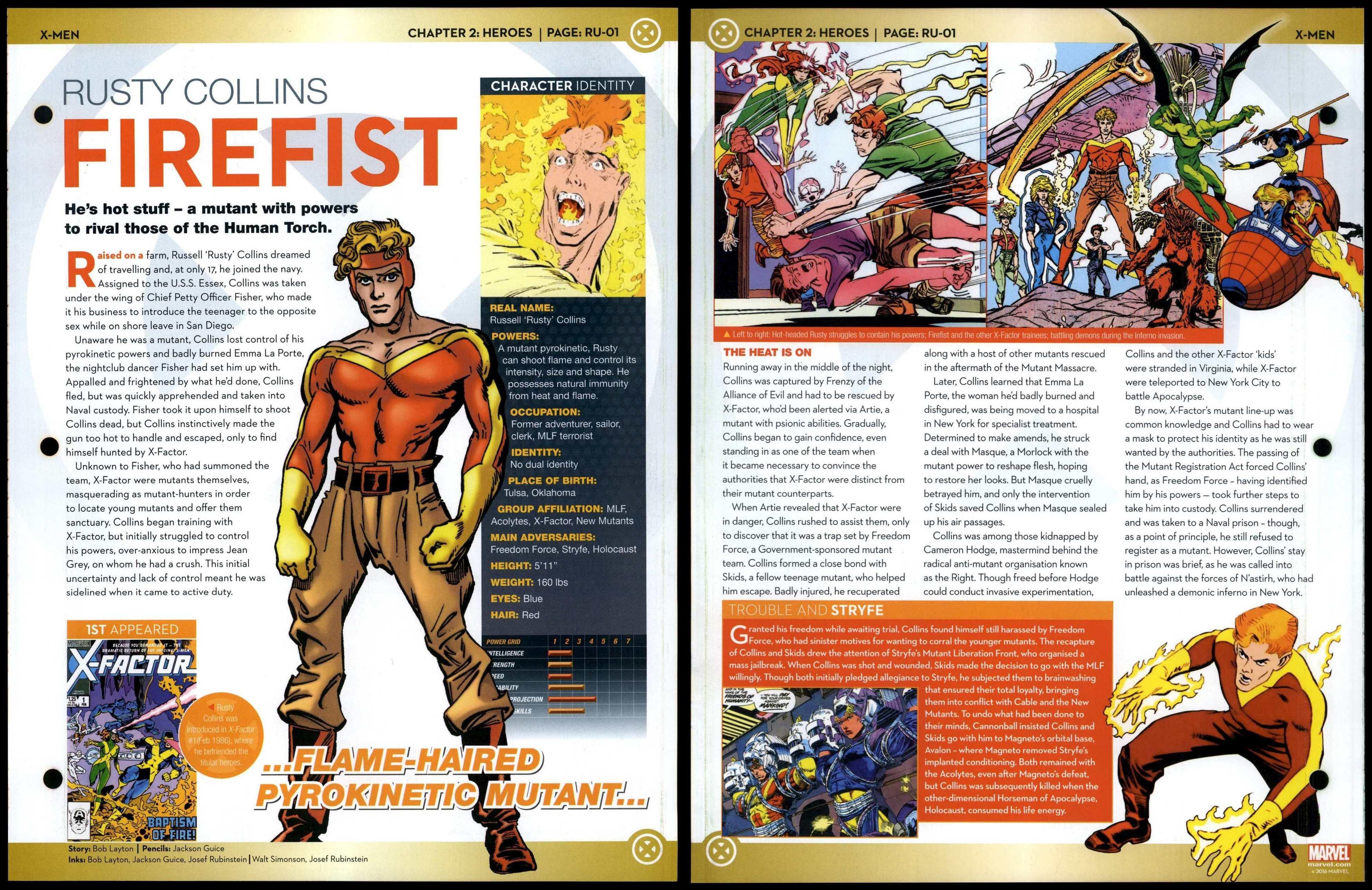 Firefist Rusty Collins Ru Heroes X Men Marvel Fact File Page