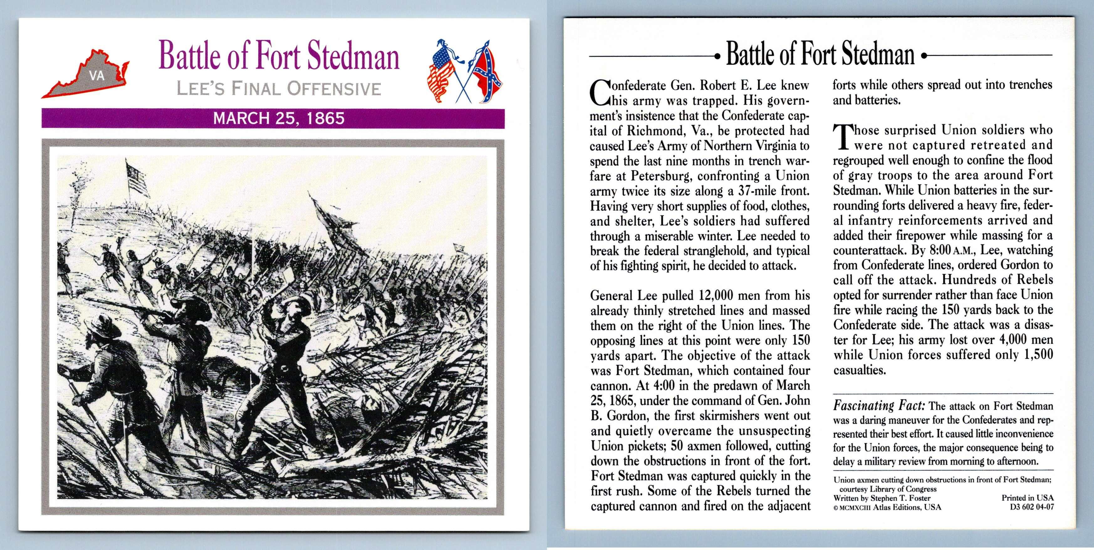 Lee's Final Offensive - Battle Of Fort Stedman - Battles 1865 - Atlas ...