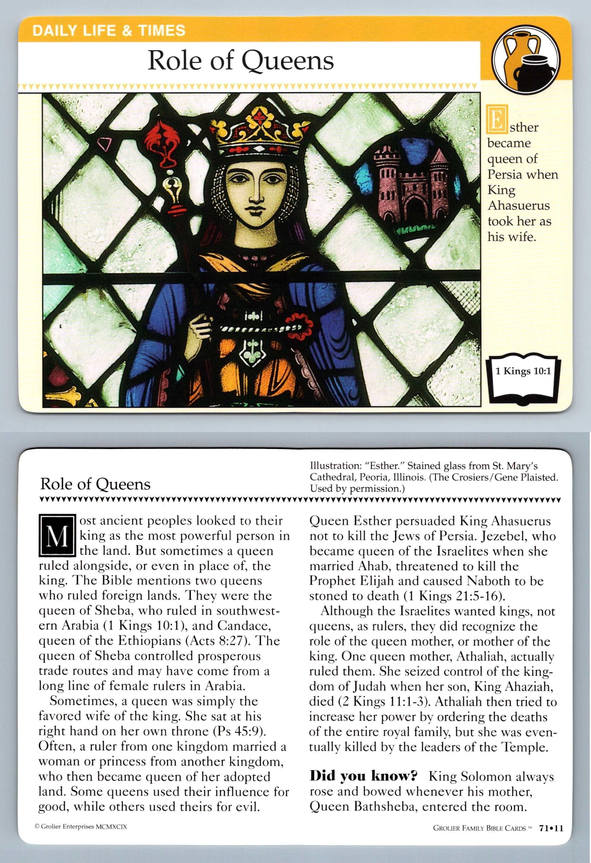 Role Of Queens 71.11 Life Family Bible 19942001 Grolier Card