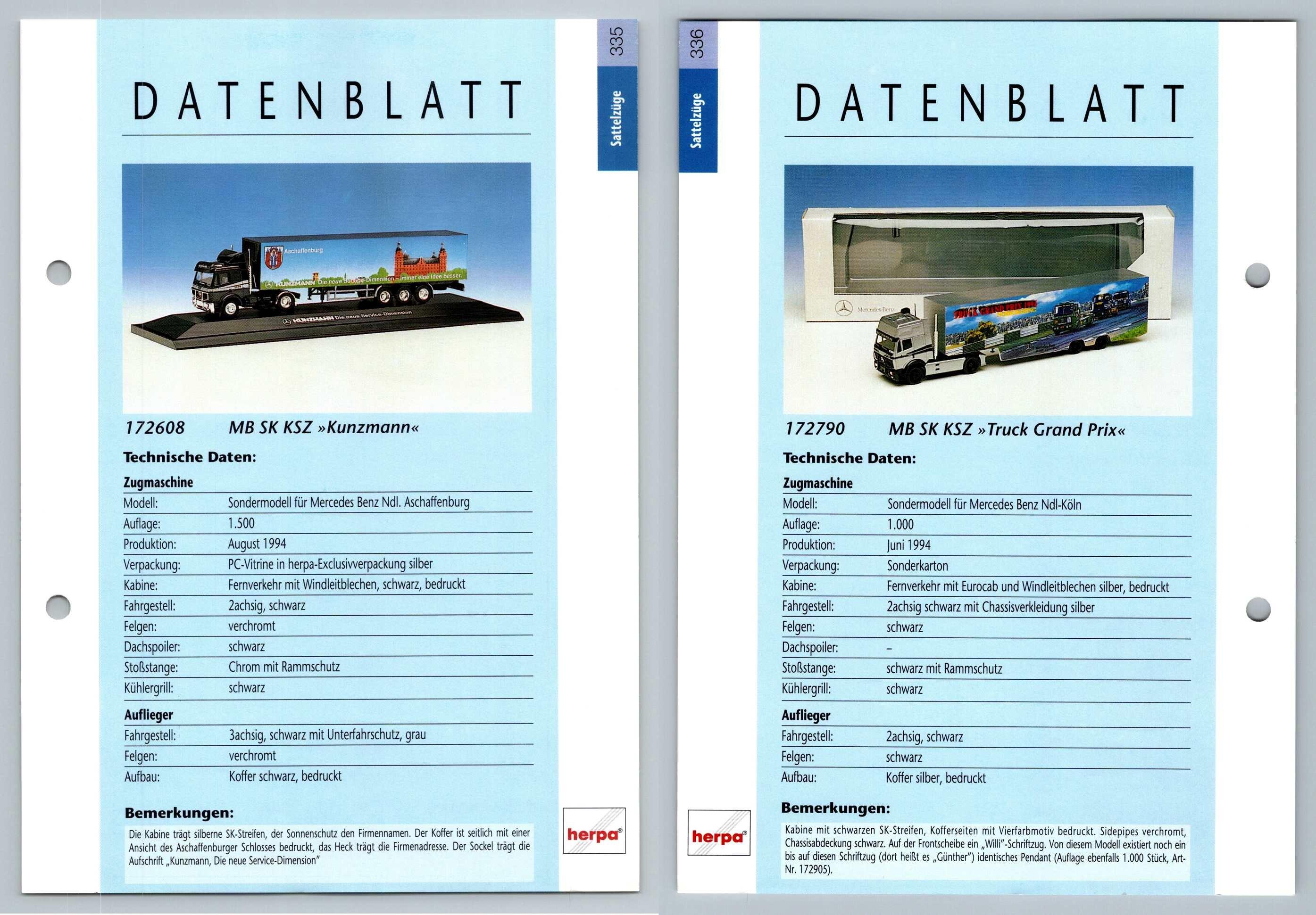 Mb Sk Ksz Kunzmann Truck Grand Prix 335 6 Sattelzuge Datenblatt