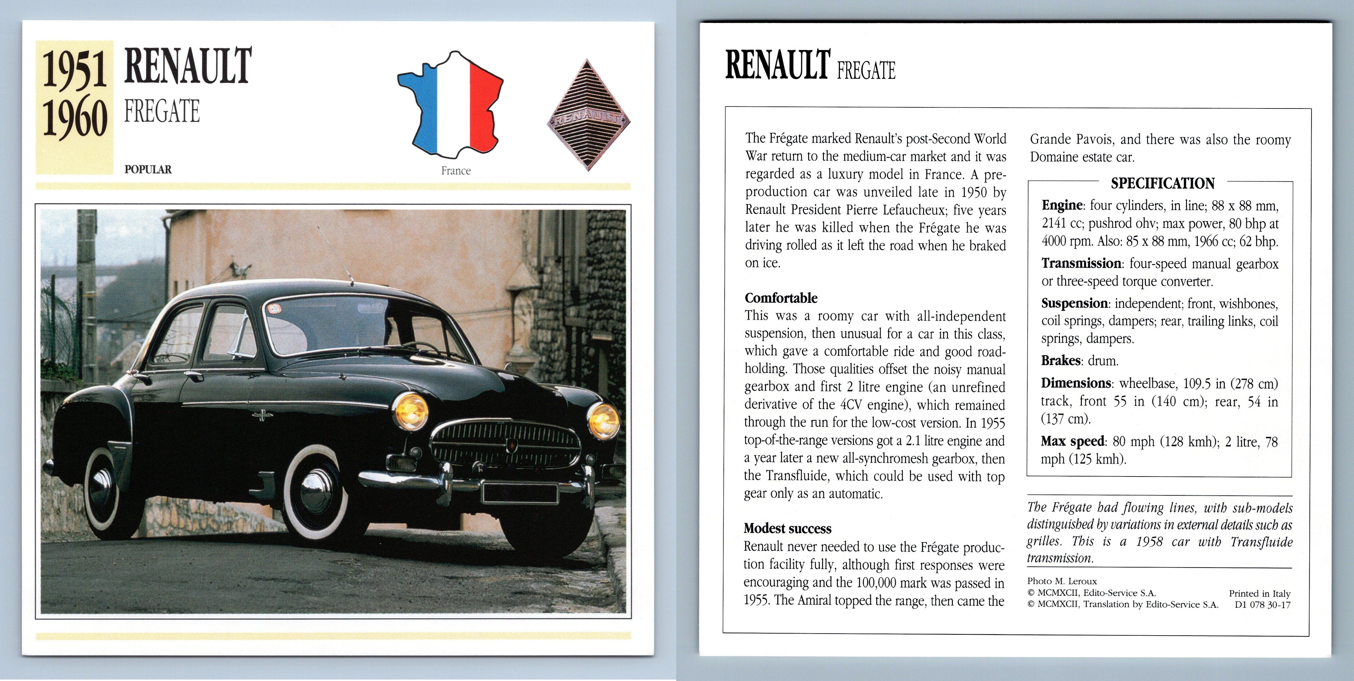 Renault Fregate 1951 60 Popular Collectors Club Card