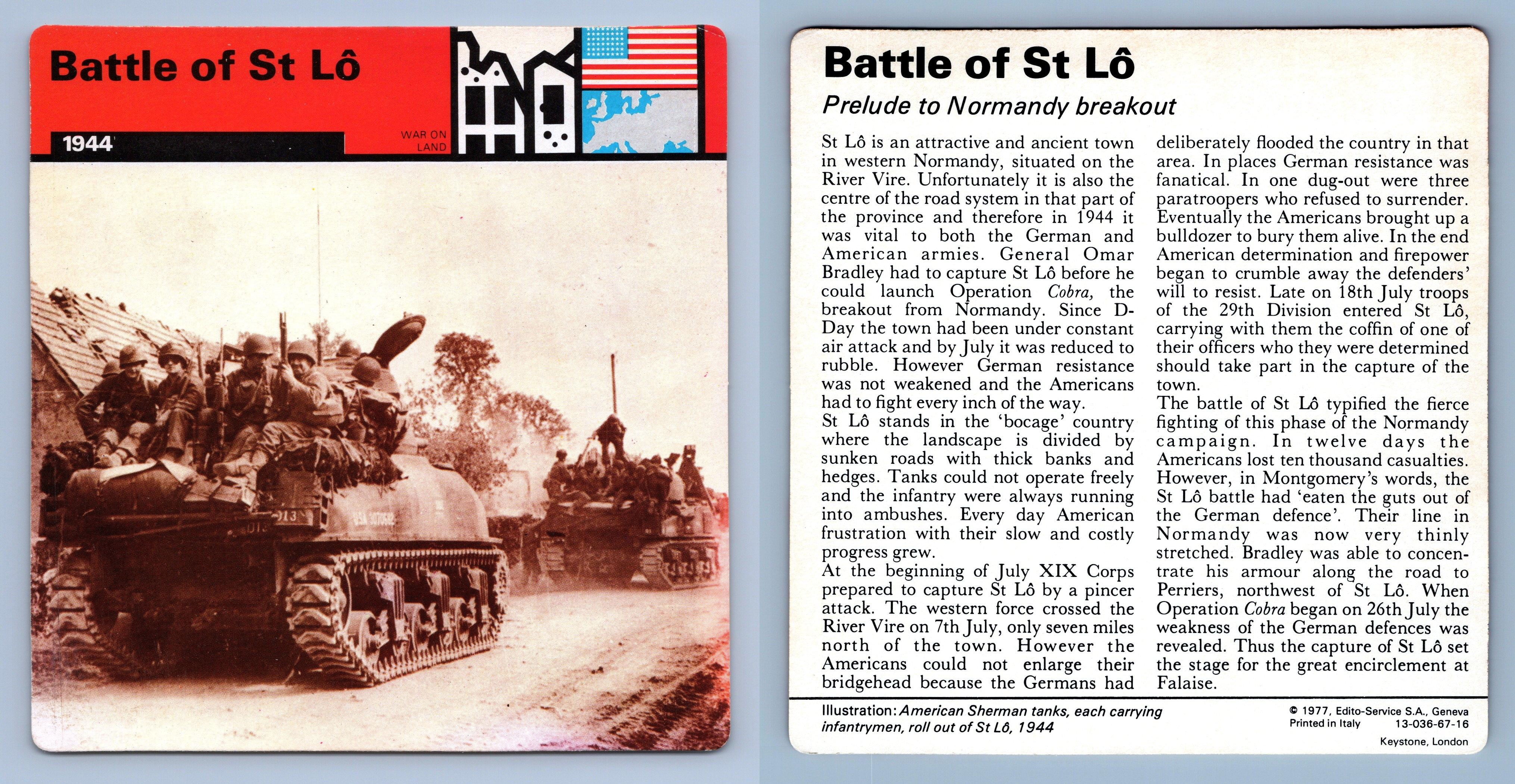 Battle Of St Lo 1944 War On Land WW2 Edito Service SA 1977 Card