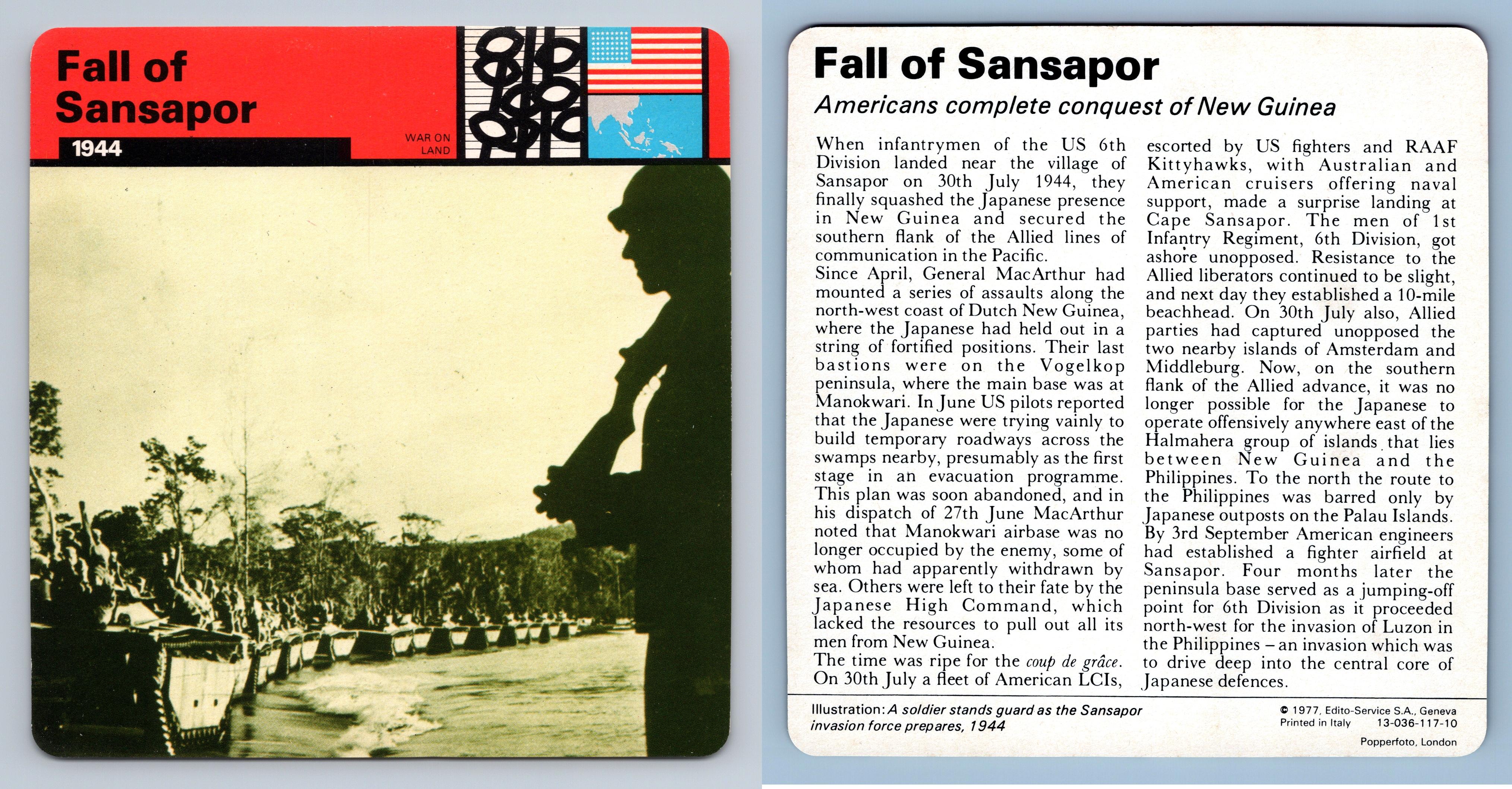 Fall Of Sansapor 1944 War On Land WW2 Edito Service SA 1977 Card