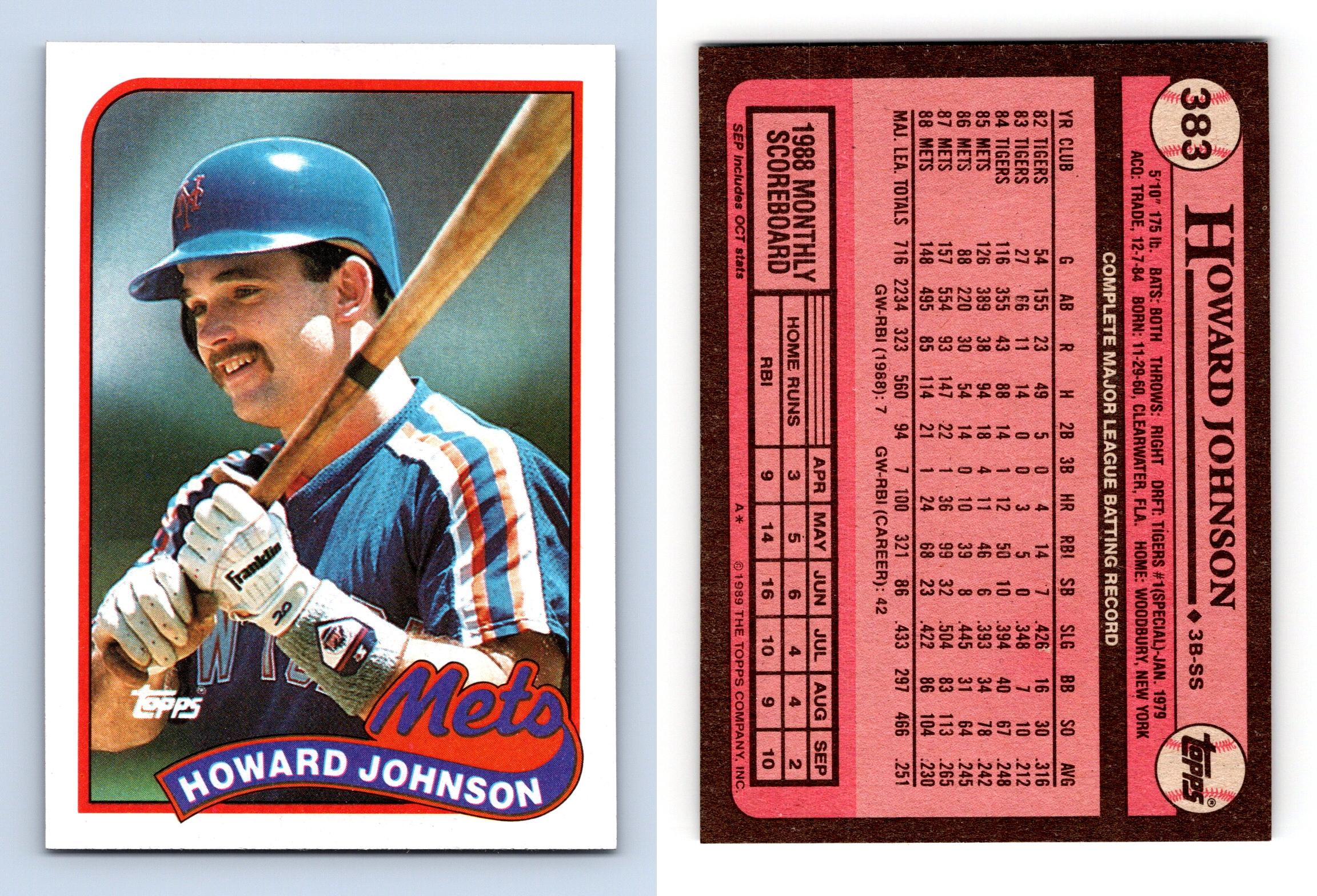 1989 Topps Baseball Card #383 Howard Johnson