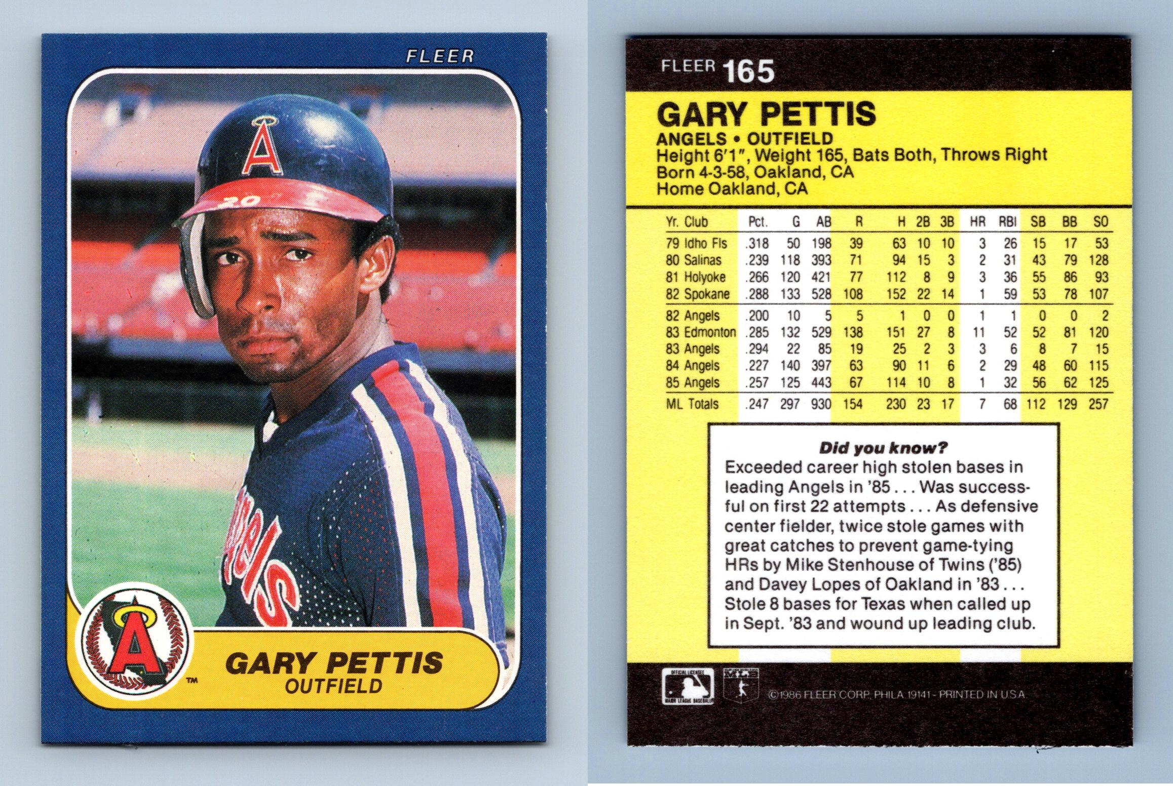 Gary Pettis Angels 165 Fleer 1986 Baseball Trading Card