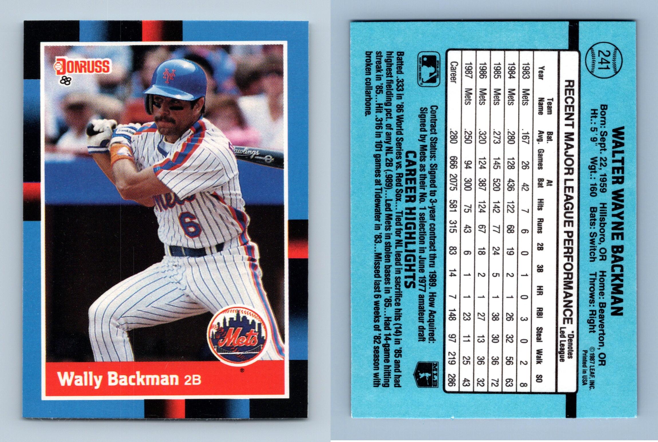 Wally Backman - Mets #241 Donruss 1988 Baseball Trading Card