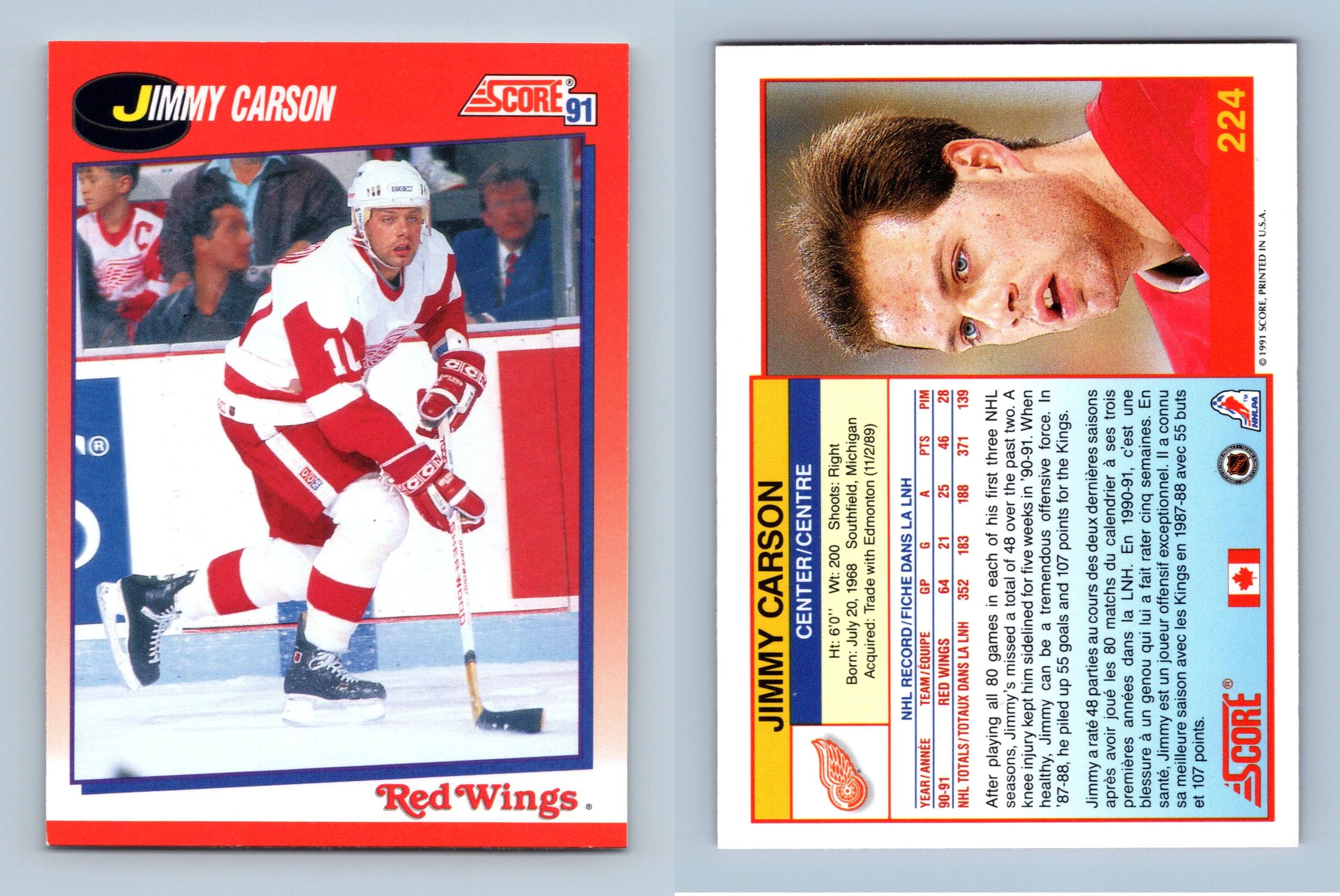 Jimmy CARSON-Red Wings #224 punteggio 1991-2 BILINGUE NHL Hockey su carta 