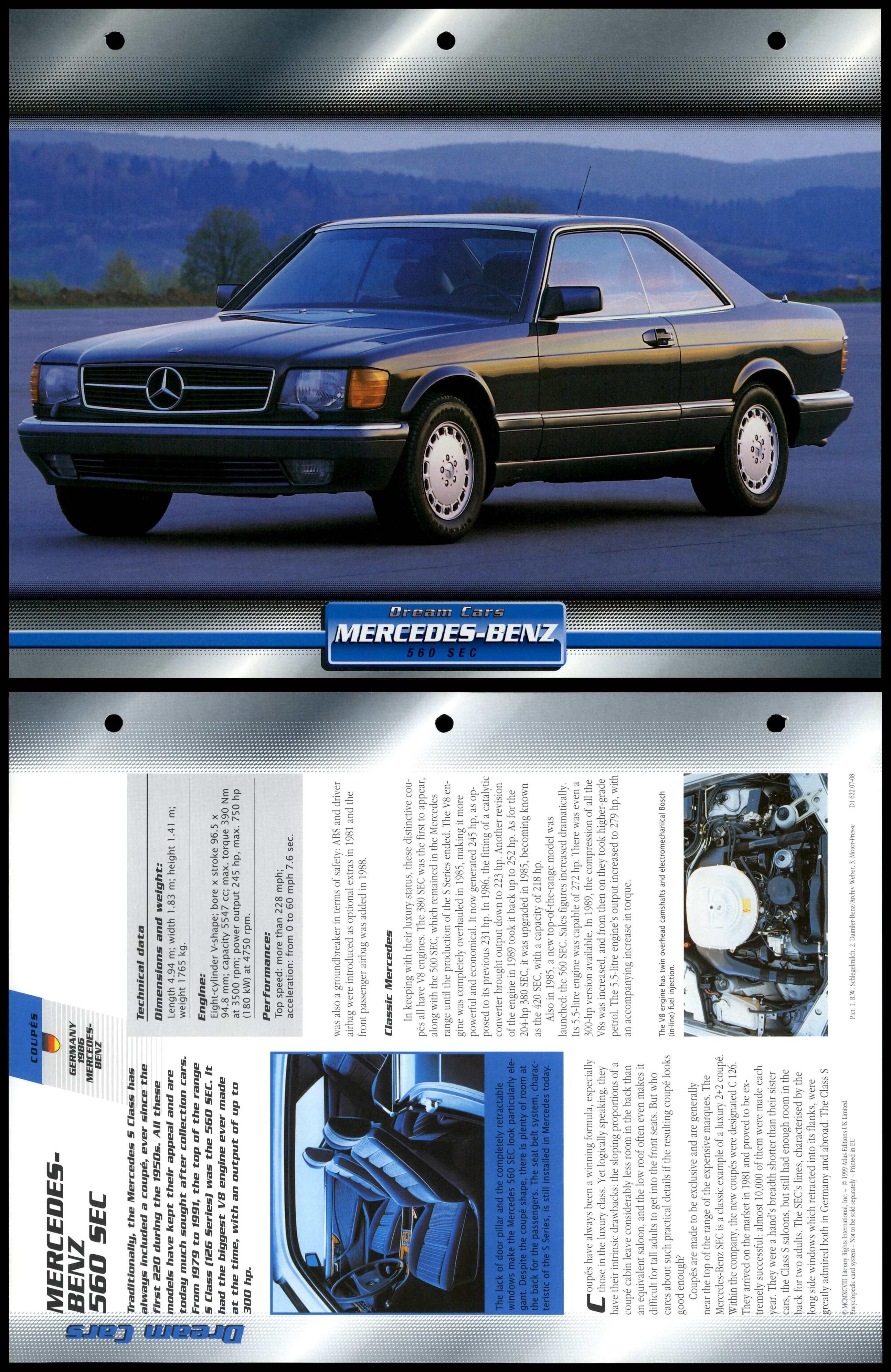MercedesBenz 560 SEC 1986 Coupes Atlas Dream Cars Fact File Card
