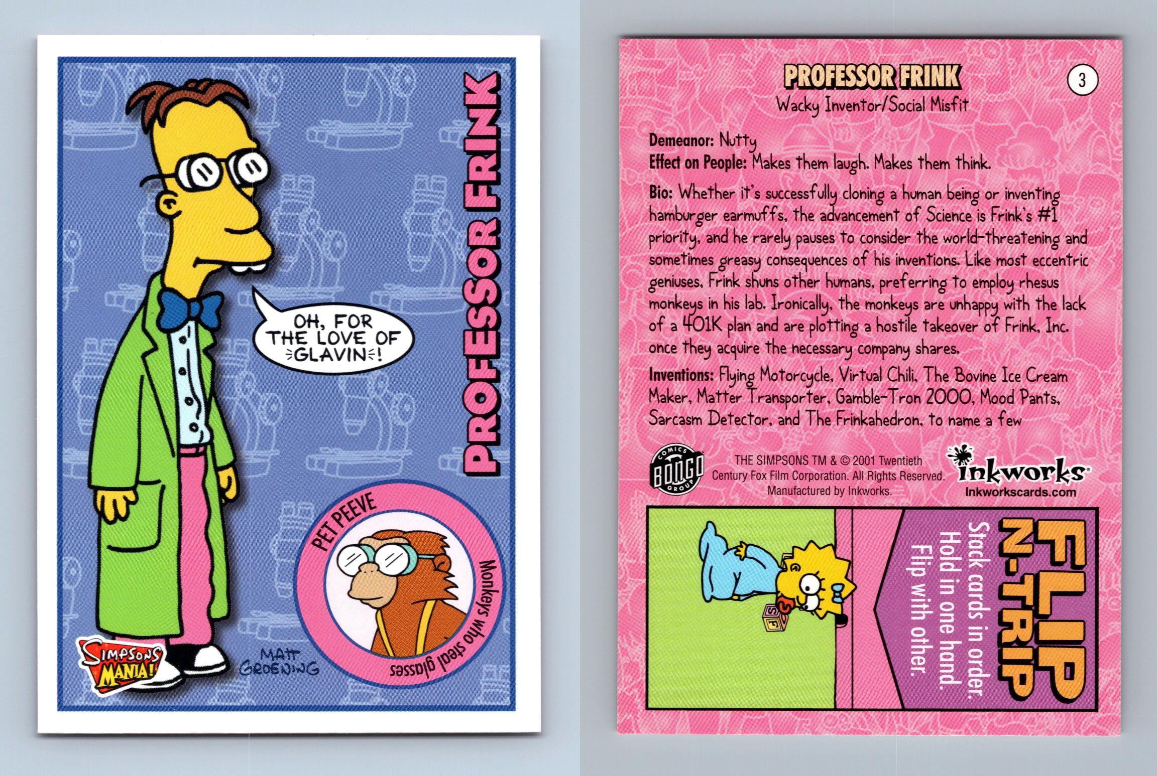 Professor Frink 3 Simpsons Mania 2001 Inkworks Trading Card