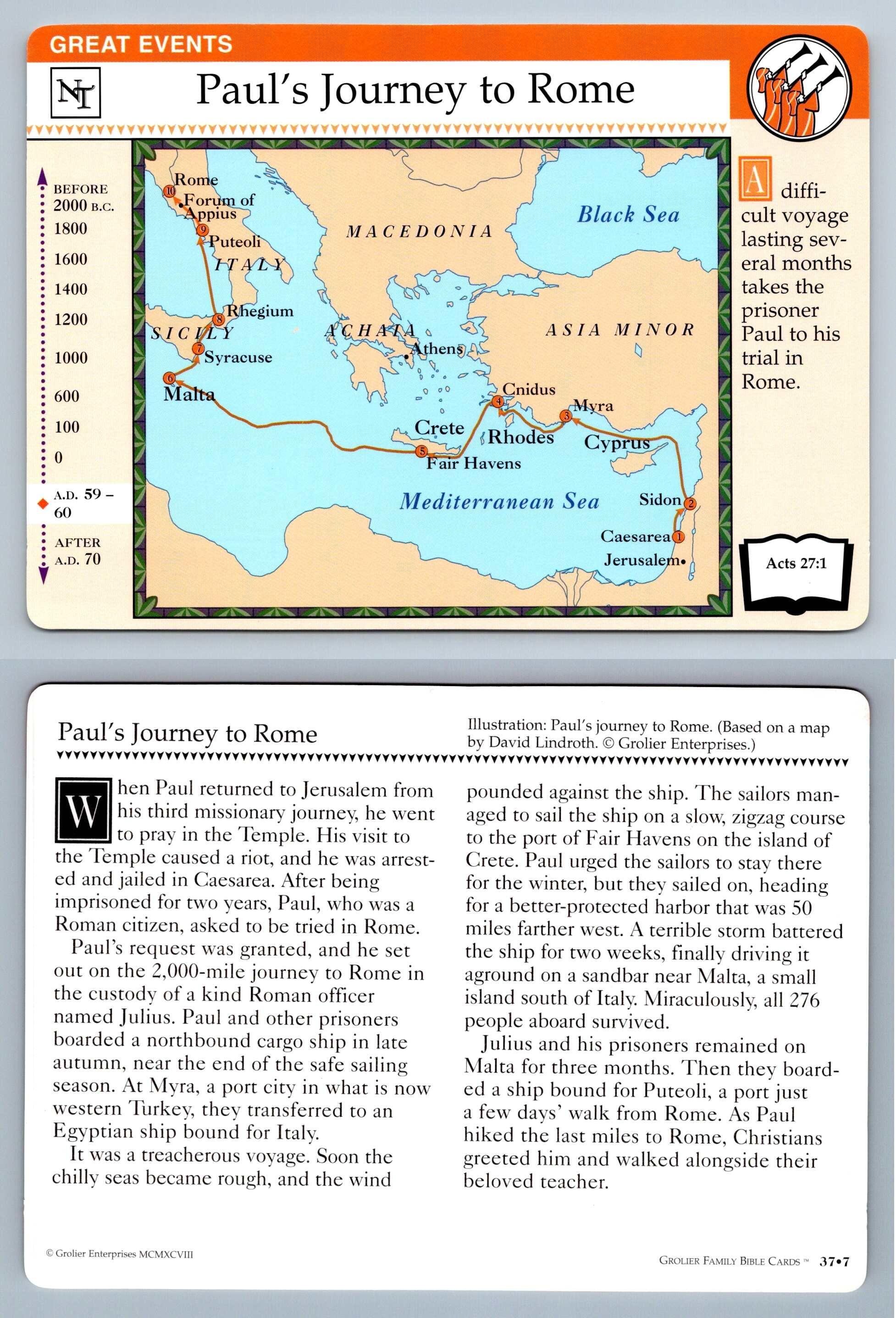 Paul's Journey To Rome 37.7 Events Family Bible 19942001 Grolier Card