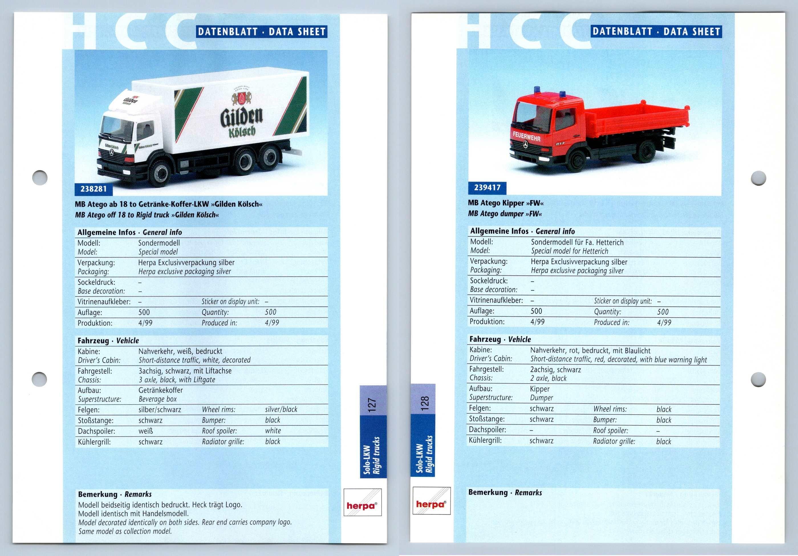 Mb Atego Ab Kipper Solo Lkw Datenblatt Herpa Data Sheet