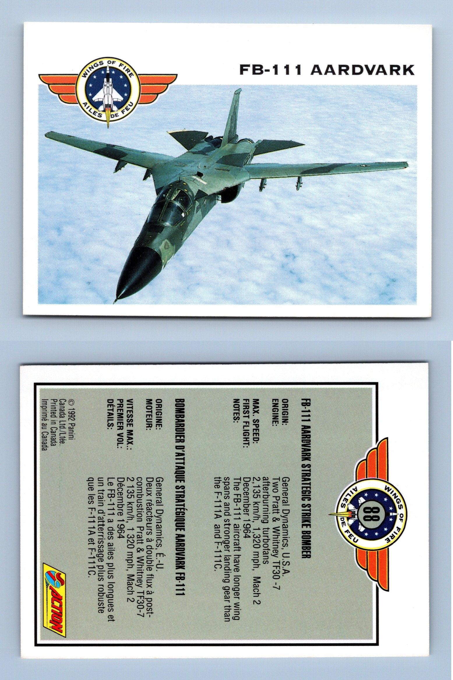Fb 111 F rdvark Wings Of Fire 1992 Panini Trading Card