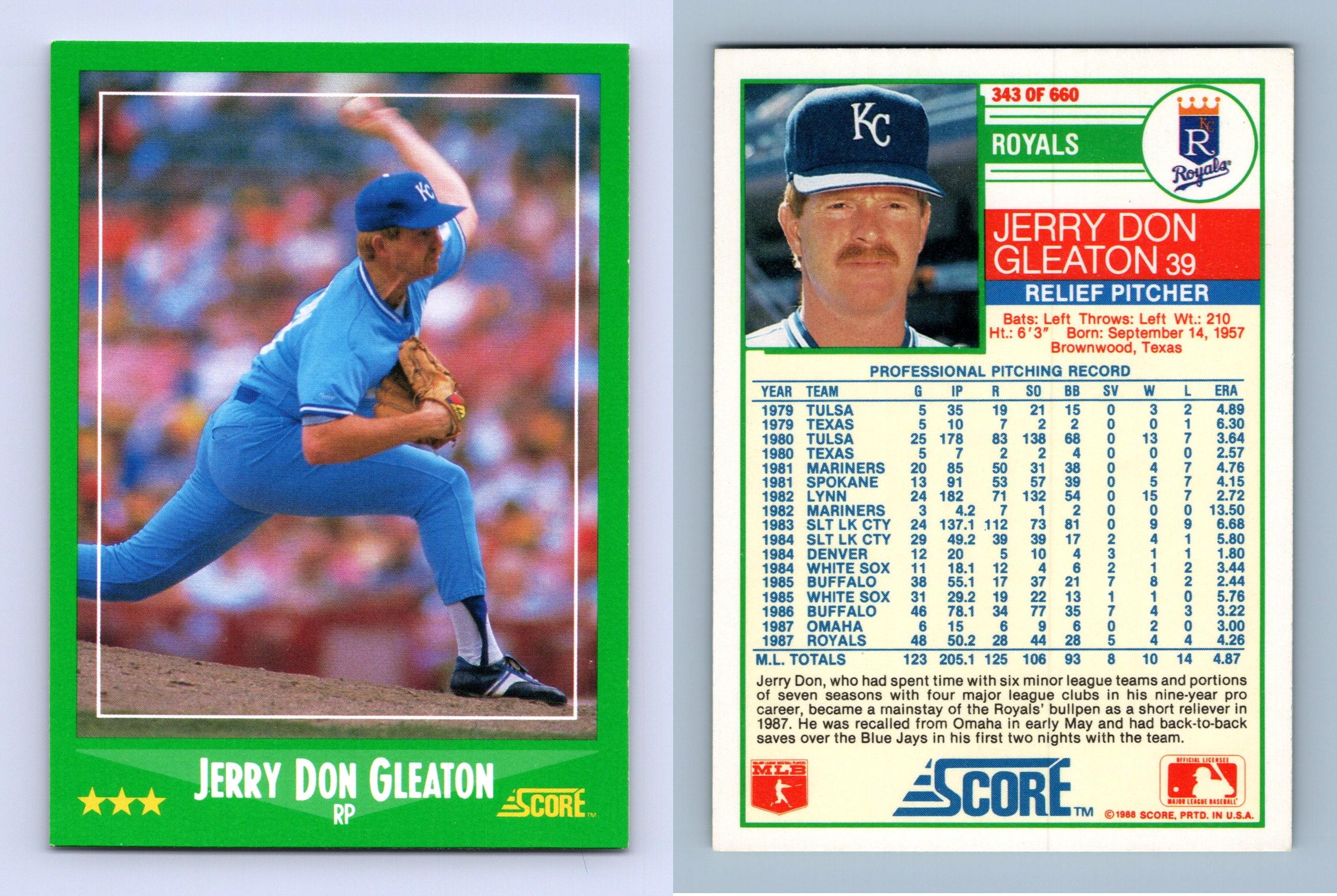 Jerry Don Gleaton - Royals #343 Score 1988 Baseball Trading Card