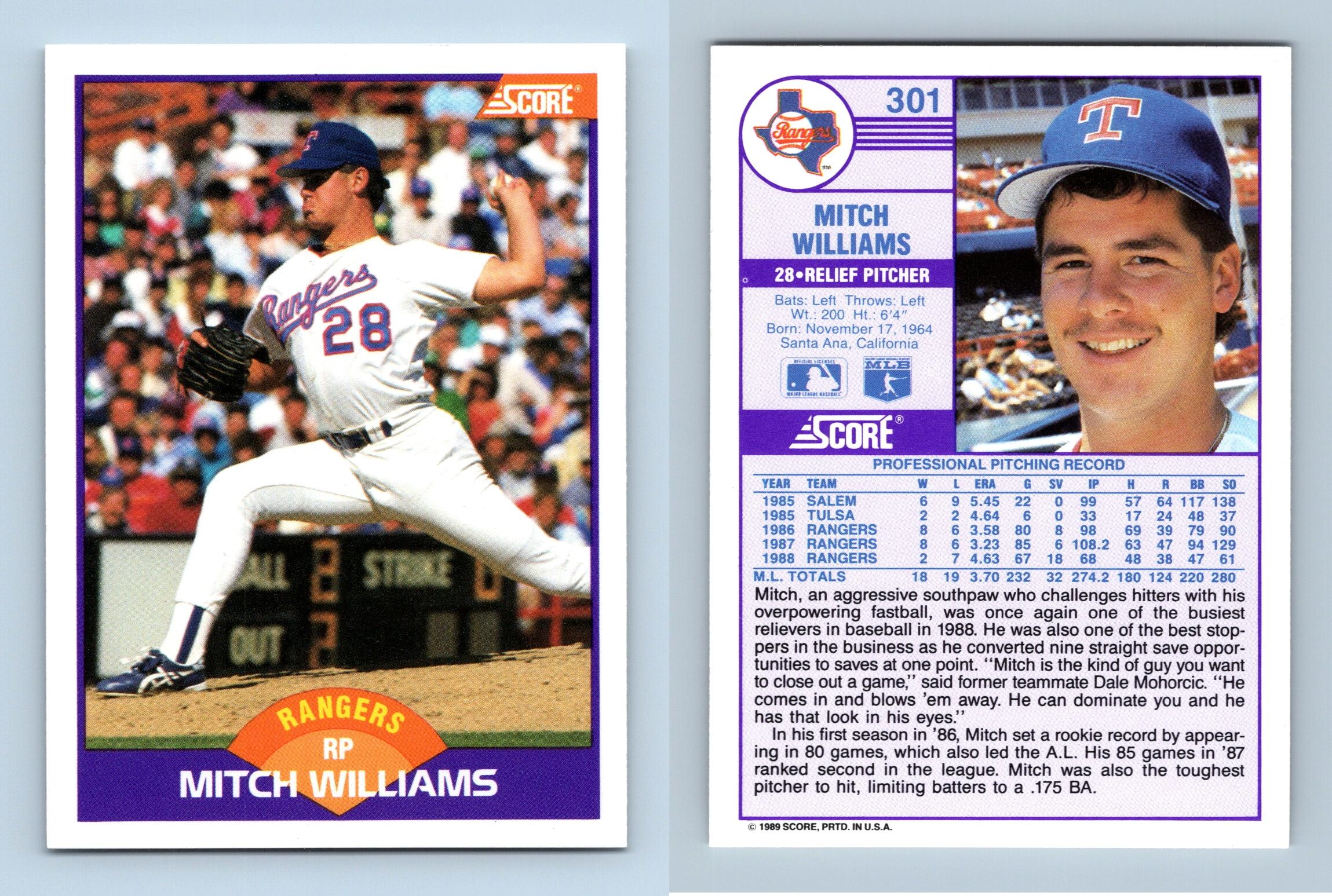 Mitch Williams - Rangers #301 Score 1989 Baseball Trading Card