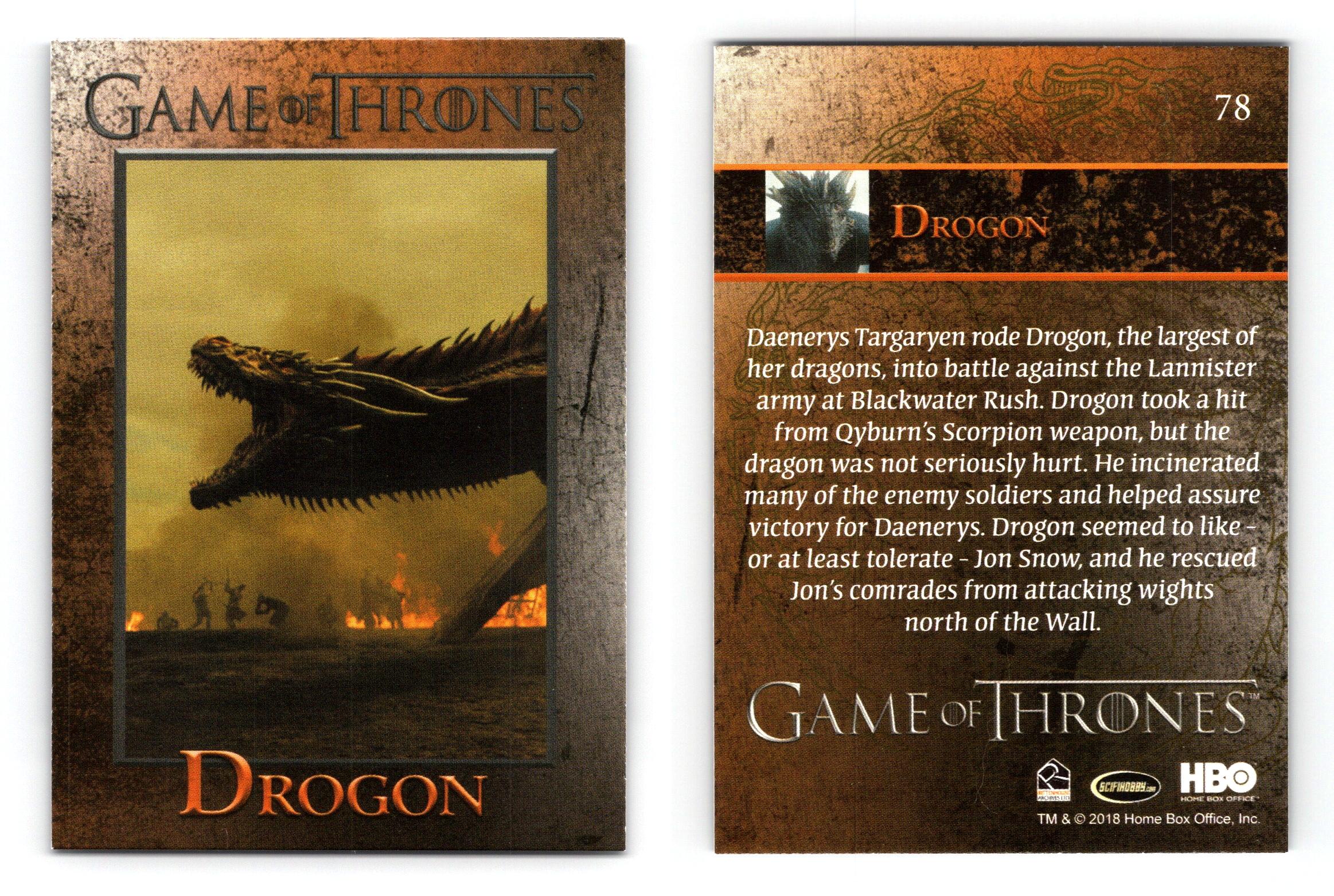 Drogon 78 Game Of Thrones Season 7 Rittenhouse 2018 Trading Card