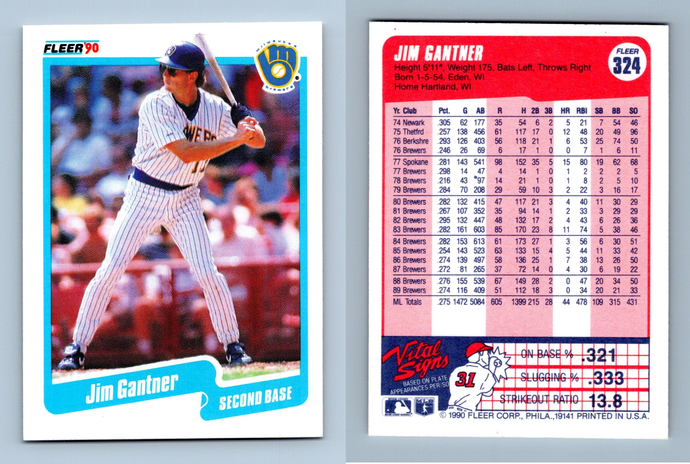 Jim Gantner - Brewers #324 Fleer 1990 Baseball Trading Card