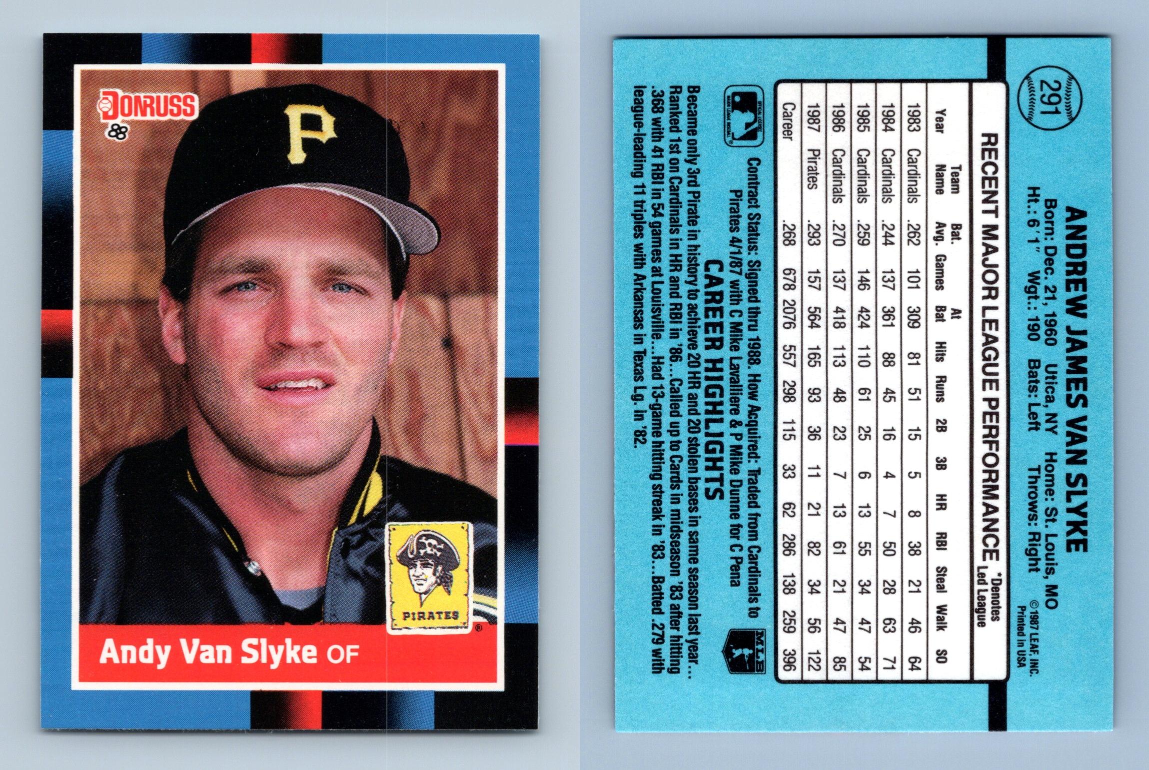 1988 Andy Van Slyke Donruss Baseball Card #291