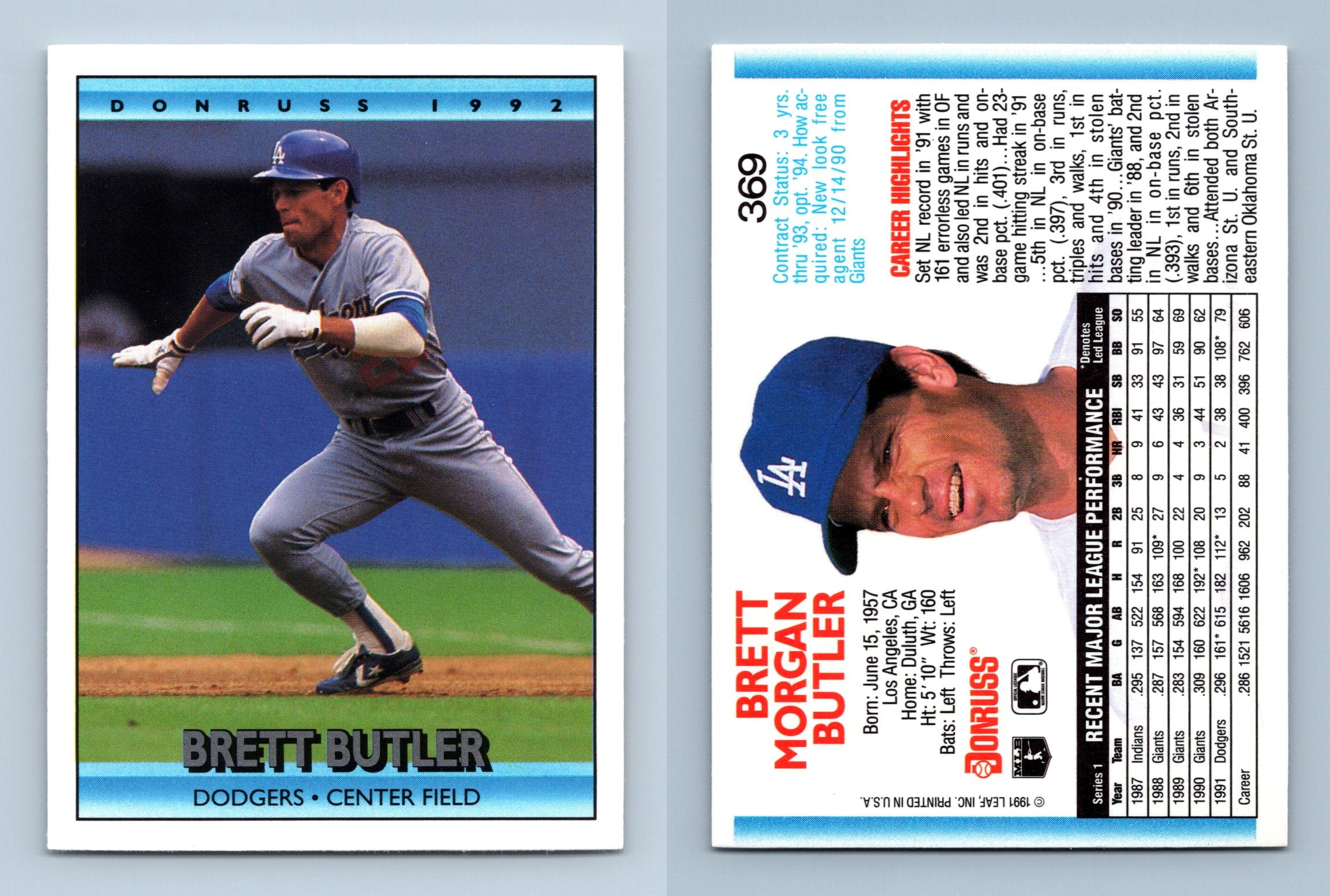 Brett Butler - Dodgers #369 Donruss 1992 Baseball Trading Card