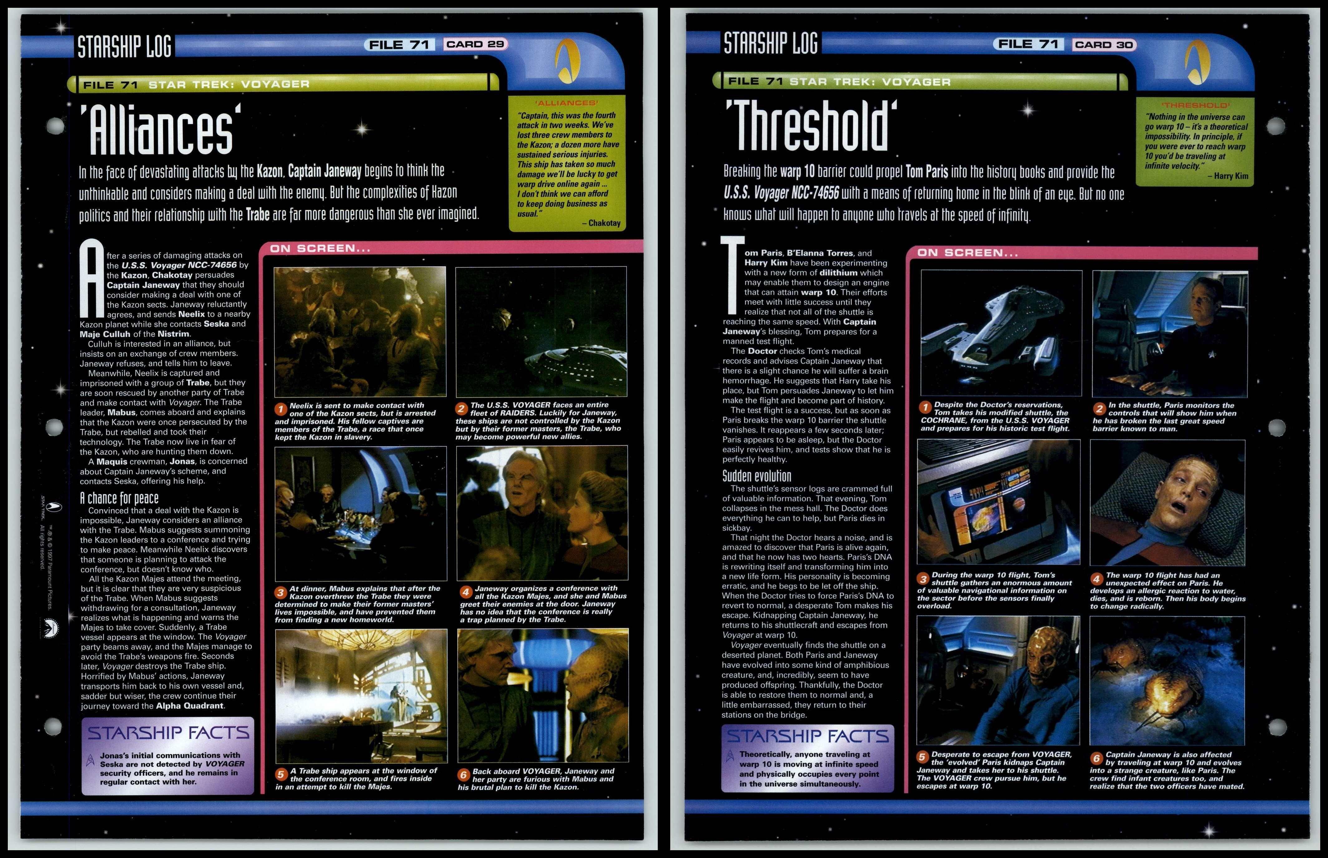 Alliances / Threshold Voyager Star Trek Fact File Page