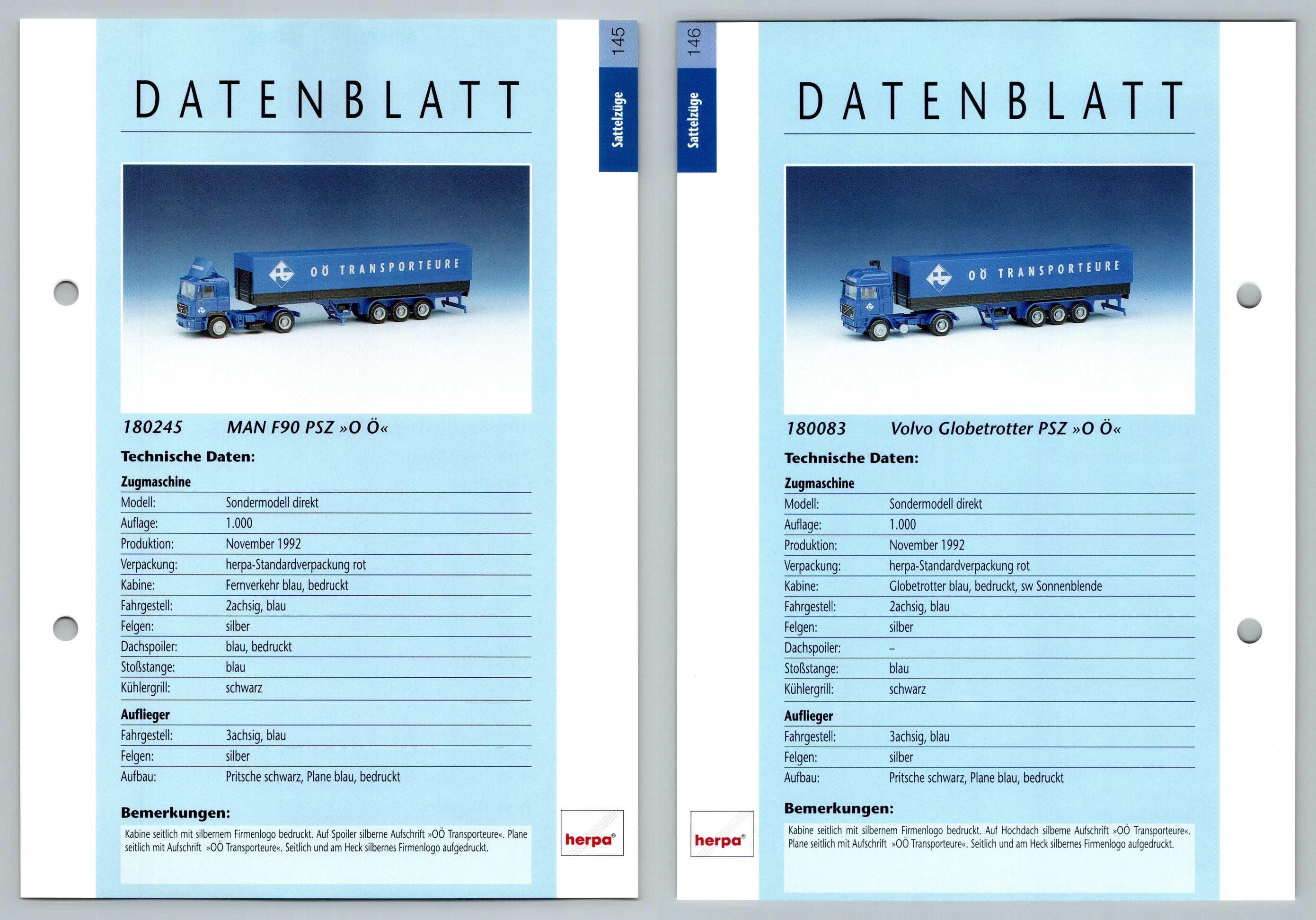 Man F90 Psz Volvo Globetrotter Psz 145 146 Sattelzuge Datenblatt