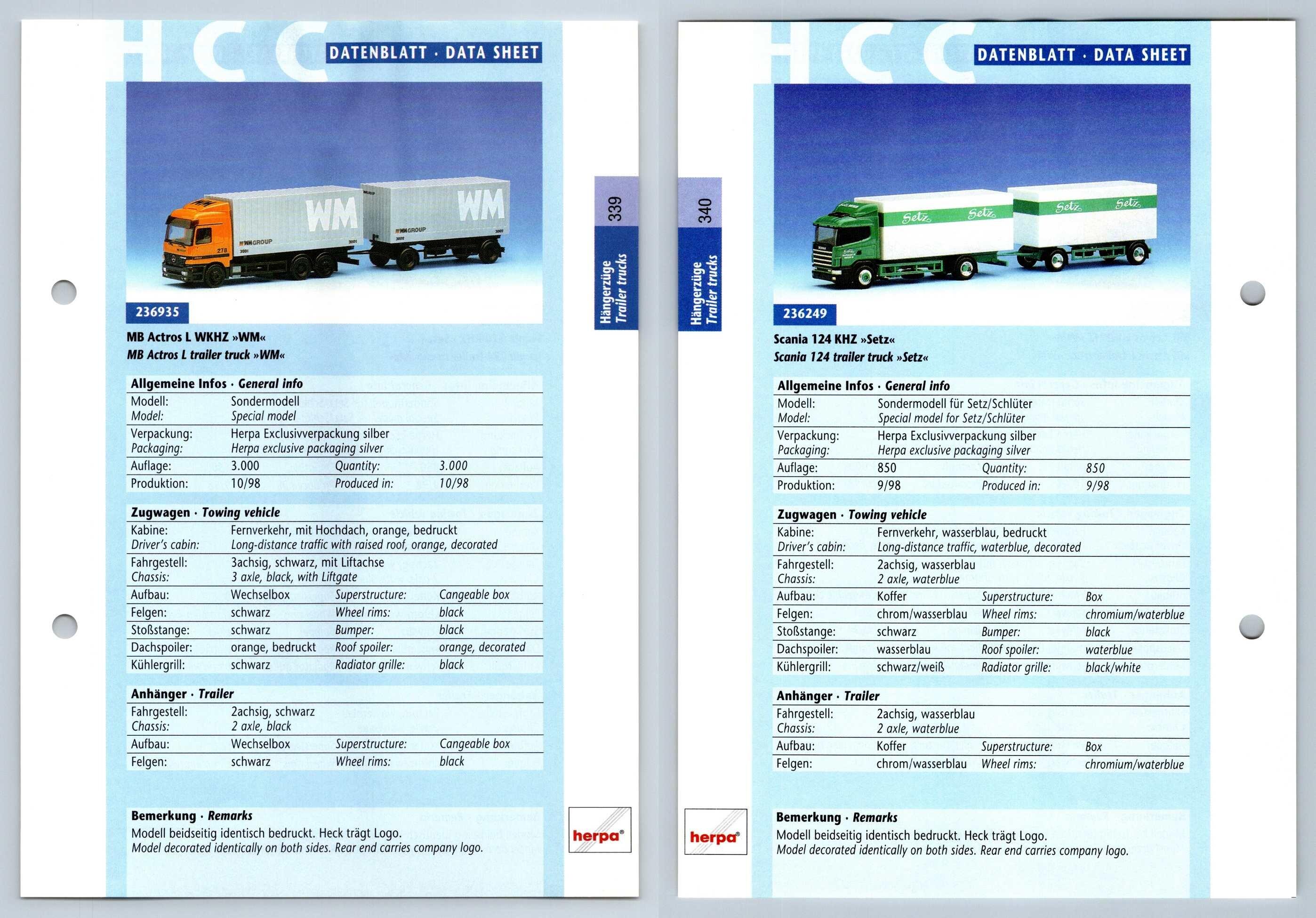 Mb Actros L Scania 124 Khz 339 340 Hangerzuge Datenblatt Herpa