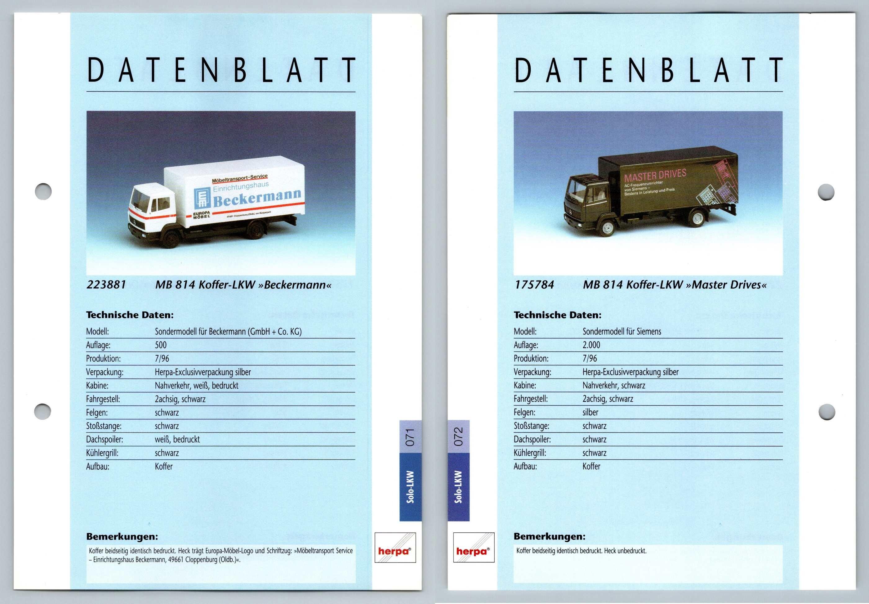 MB 814 Koffer Beckermann Master Drives 71 2 Solo LKW Datenblatt