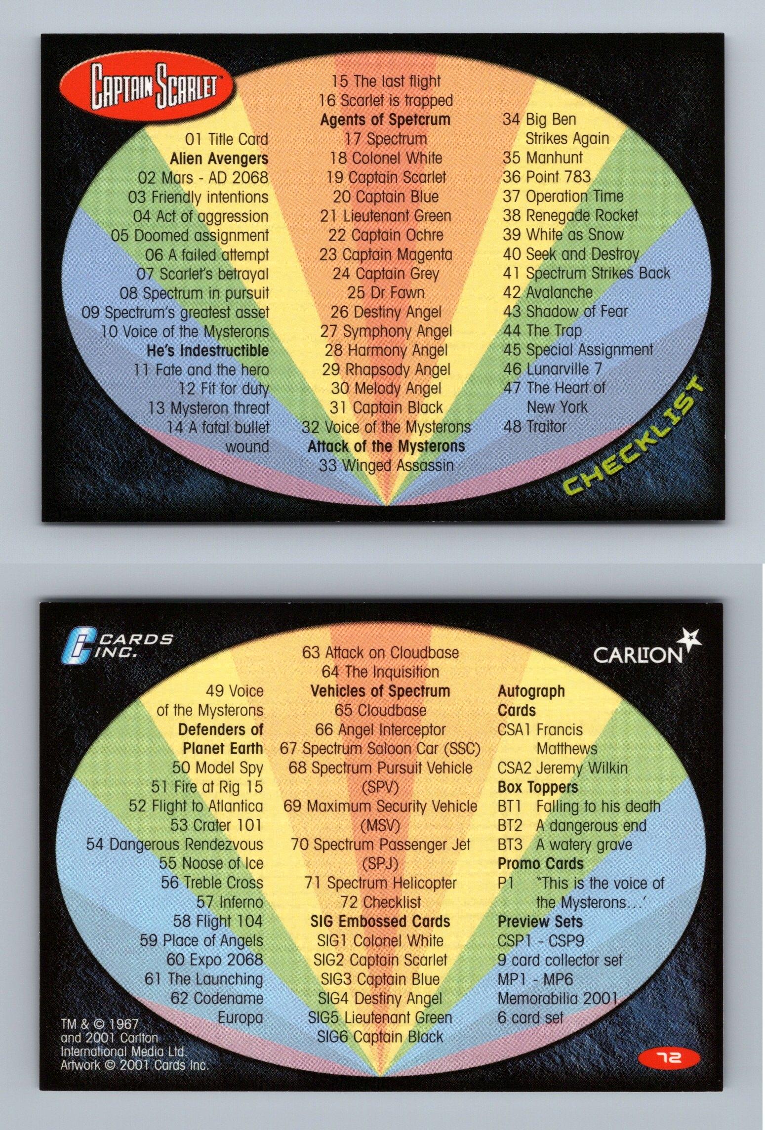 Checklist 72 Captain Scarlet 2001 Cards Inc Trading Card