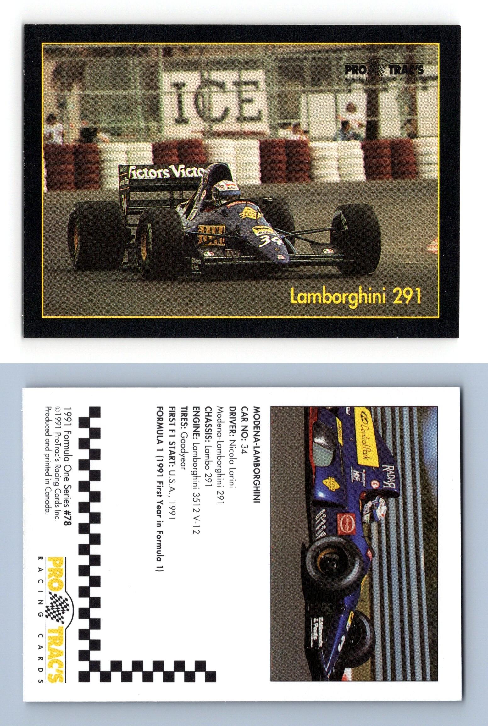 Lamborghini 291 78 Formula 1 Pro Trac S 1991 Premier Racing Card