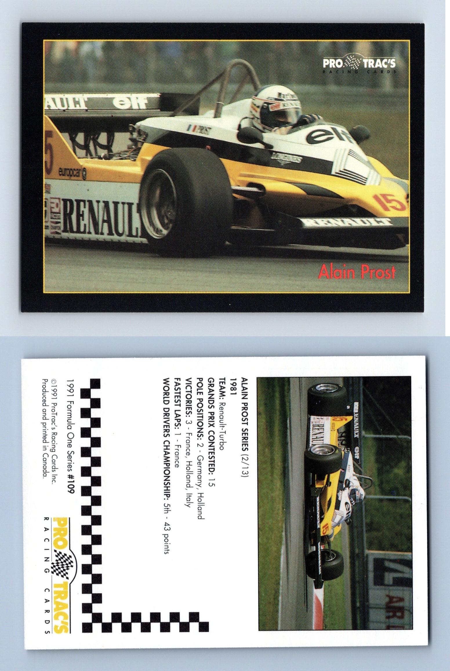 Alain Prost 109 Formula 1 Pro Trac S 1991 Premier Racing Card