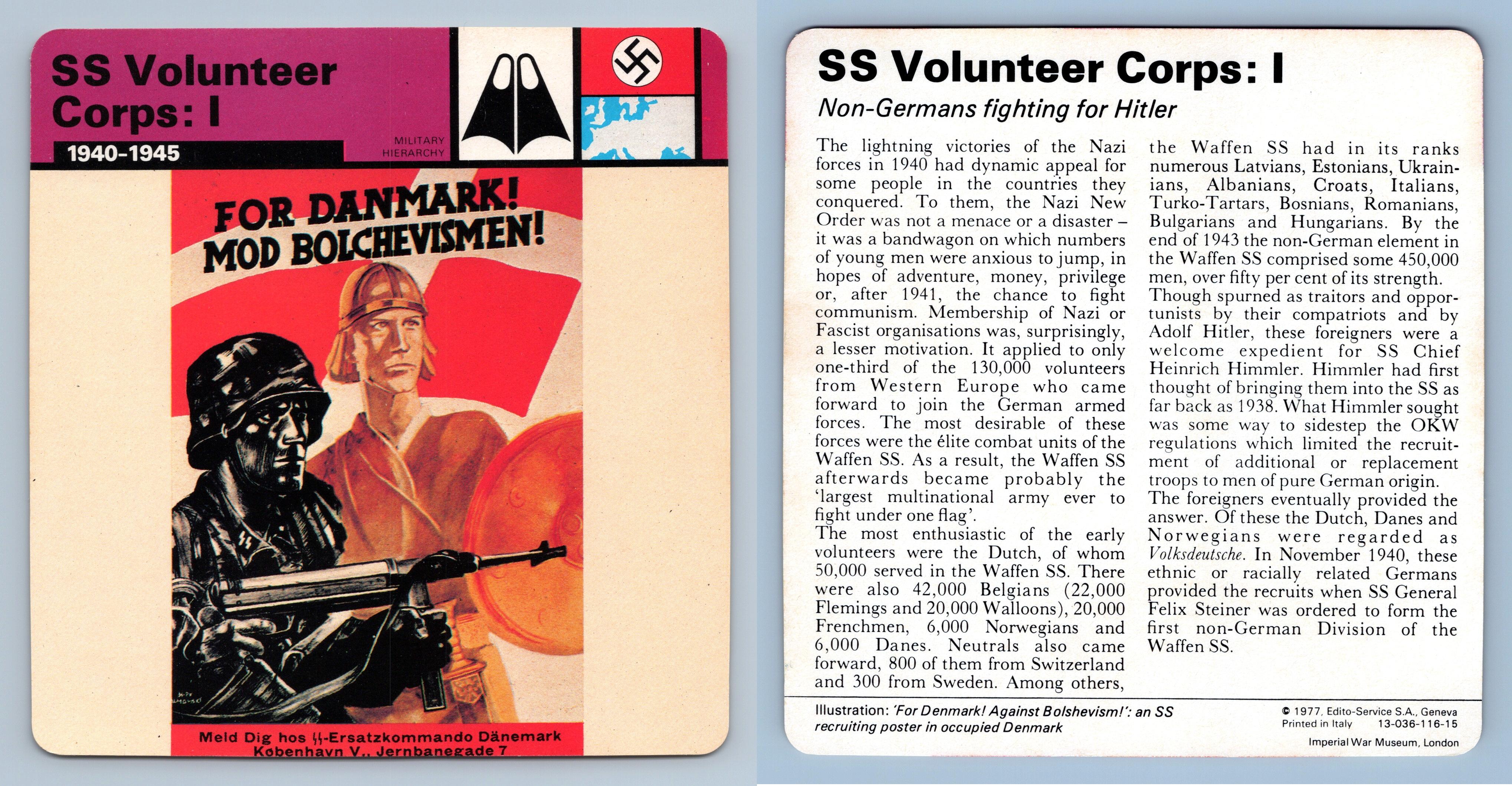 SS Legion Badges : II 1940-45 Military WW2 Edito-Service SA 1977 Card 