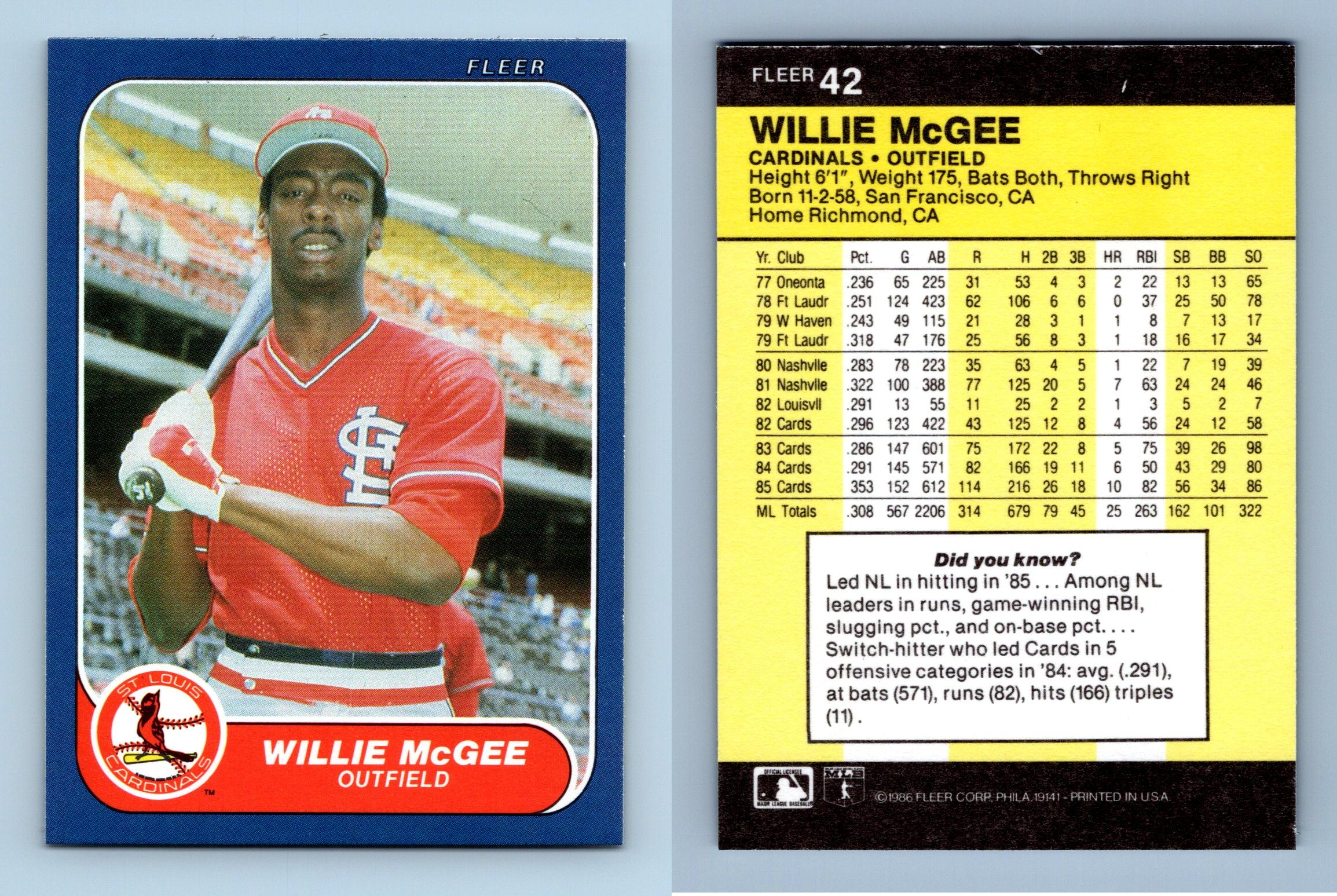 Willie McGee - Cardinals #42 Fleer 1986 Baseball Trading Card