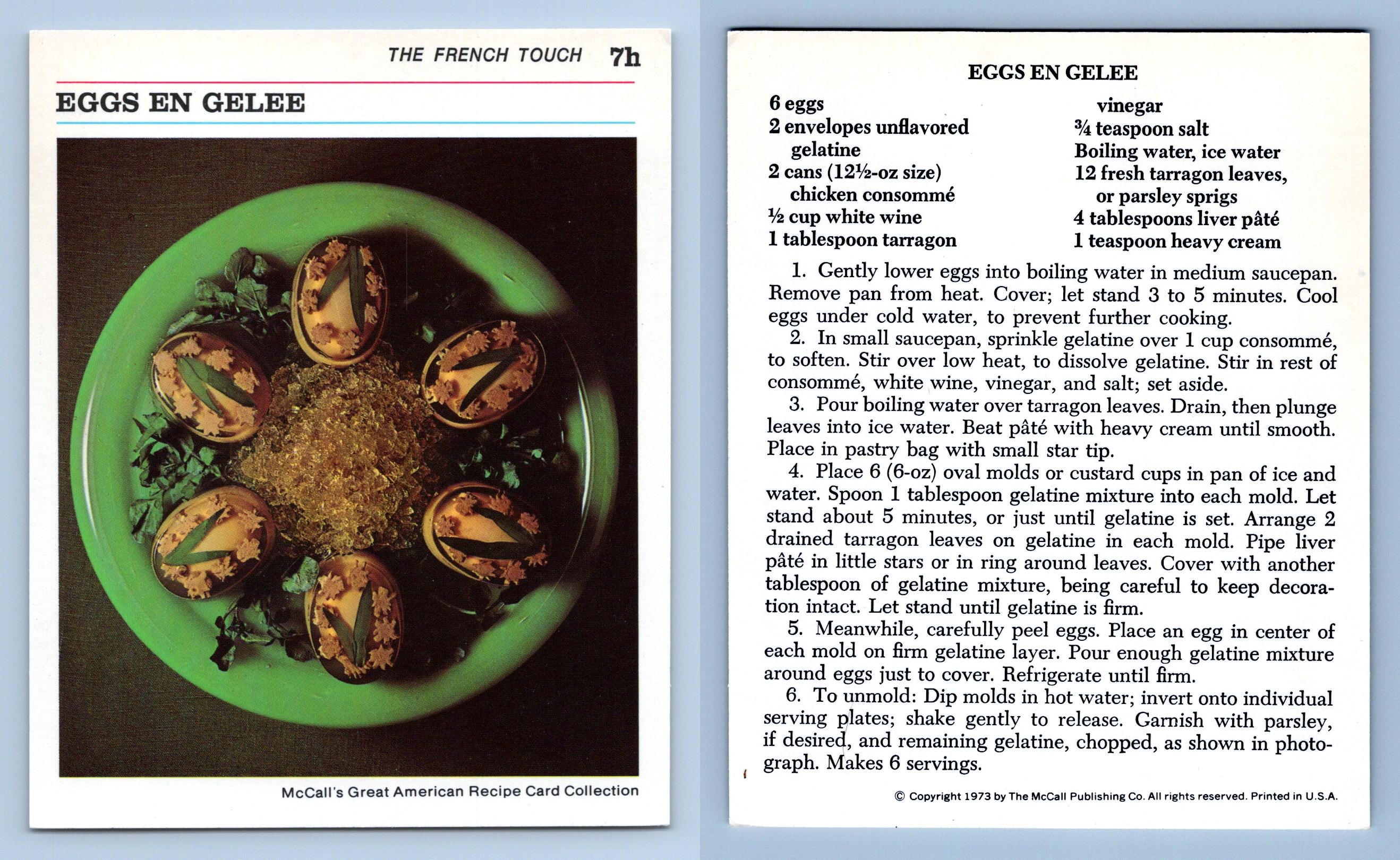 Eggs En Gelee 7H French McCall's Great American Recipe Card