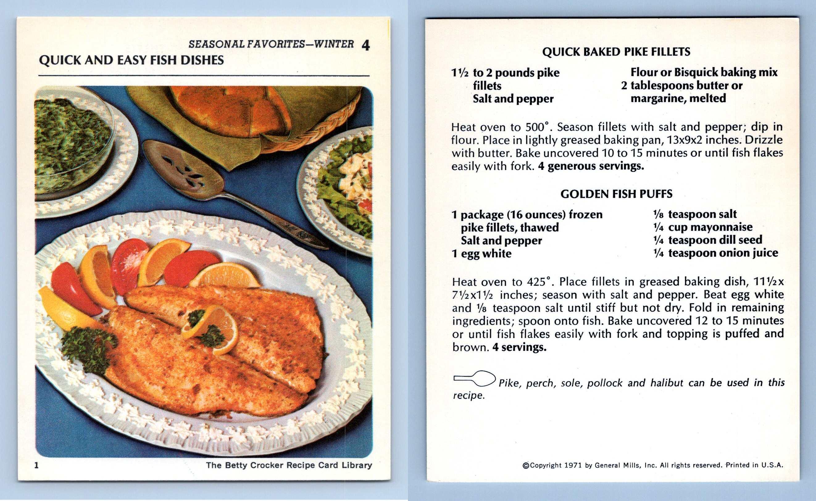 Quick & Easy Fish Dishes 4 Seasonal Favorites Betty Crocker 1971