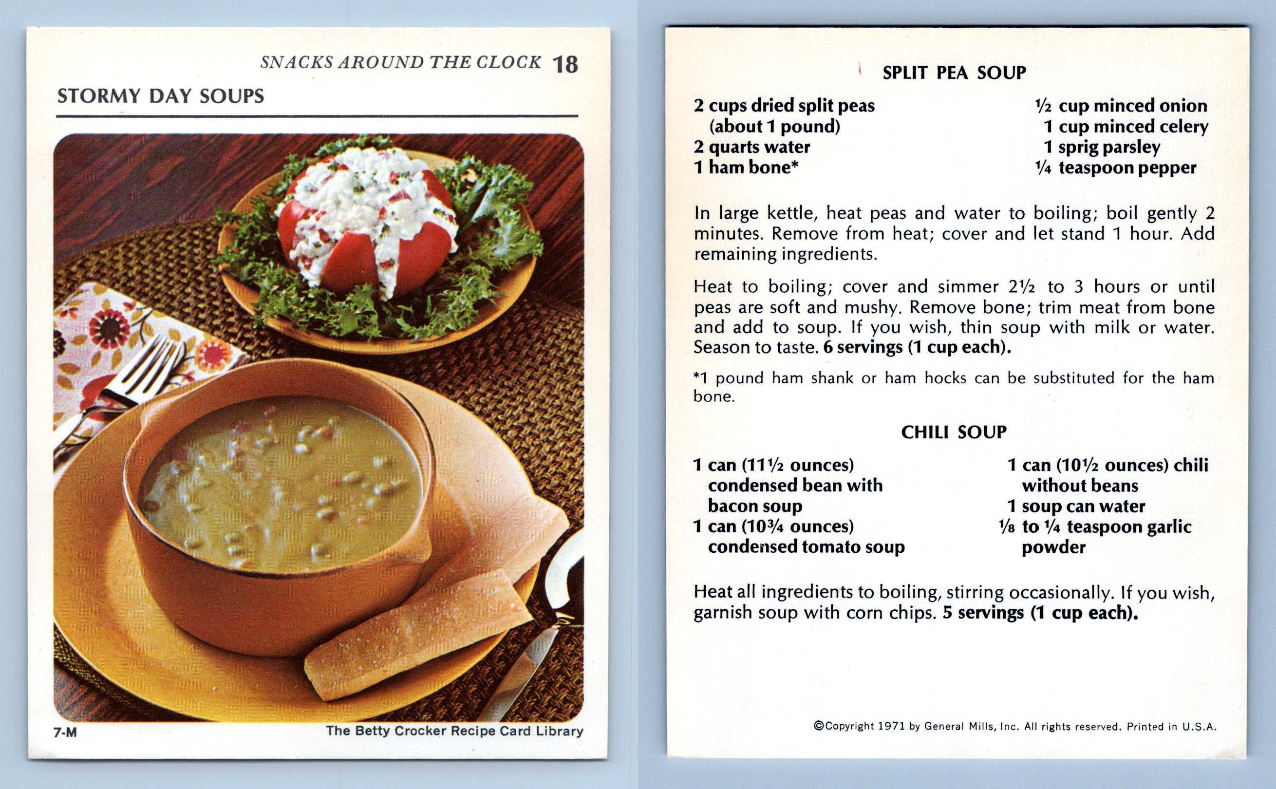 Stormy Day Soups 18 Snacks - Betty Crocker 1971 Recipe Card