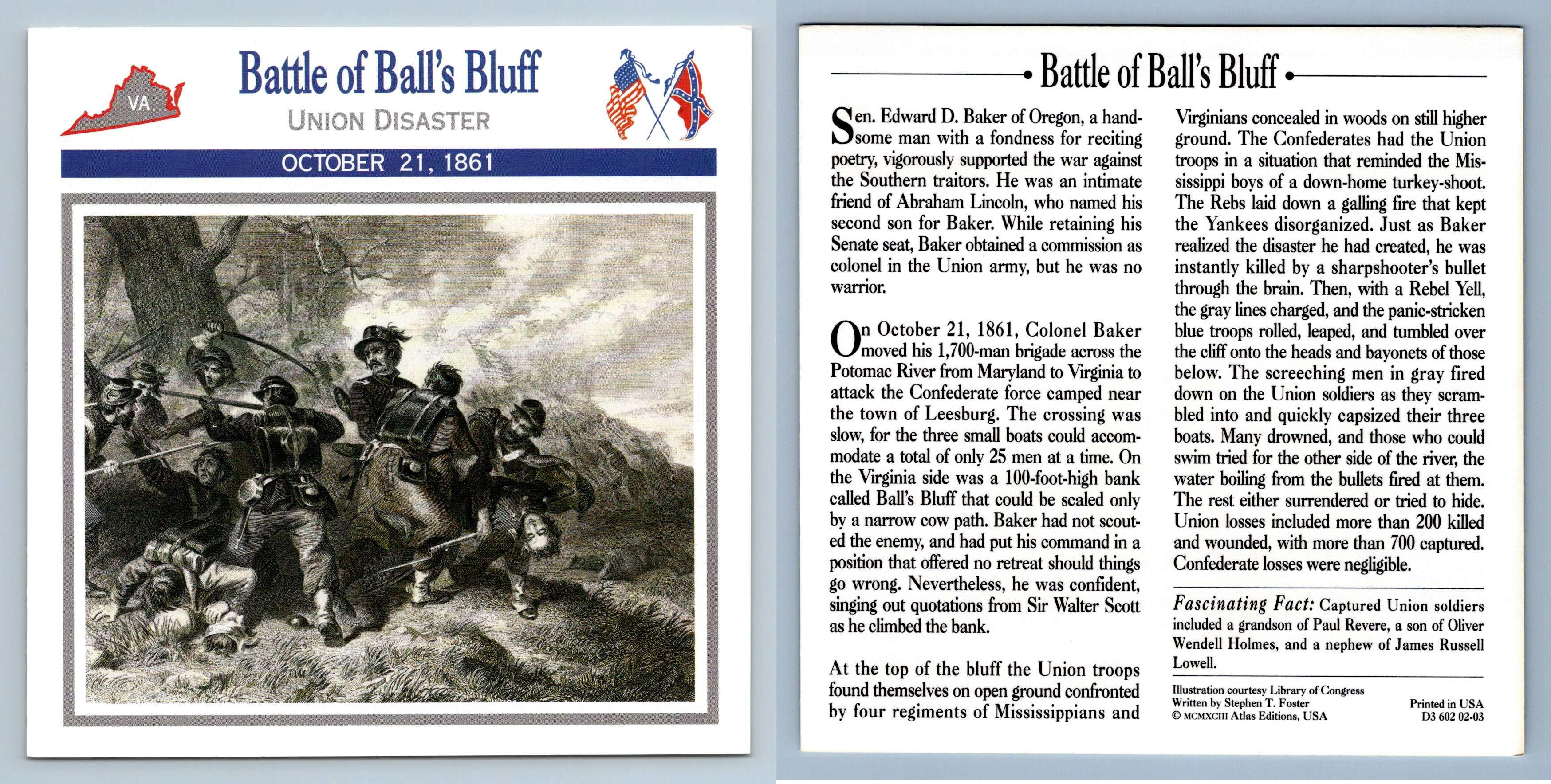 Union Disaster Battle Of Ball's Bluff Battles 1861 Atlas Ed
