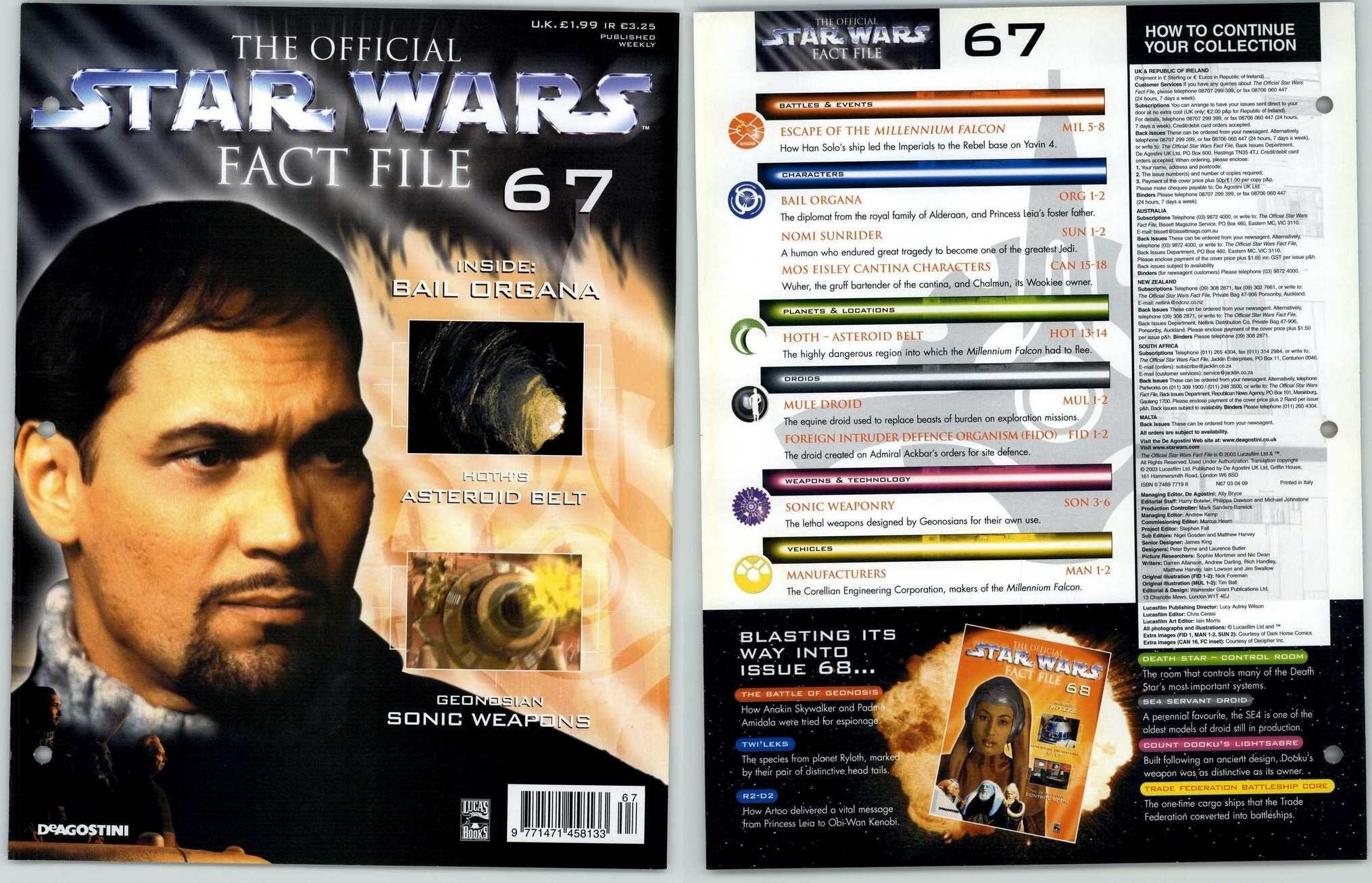 Bail Organa #67 Star Wars Fact File Page - Front Cover Only